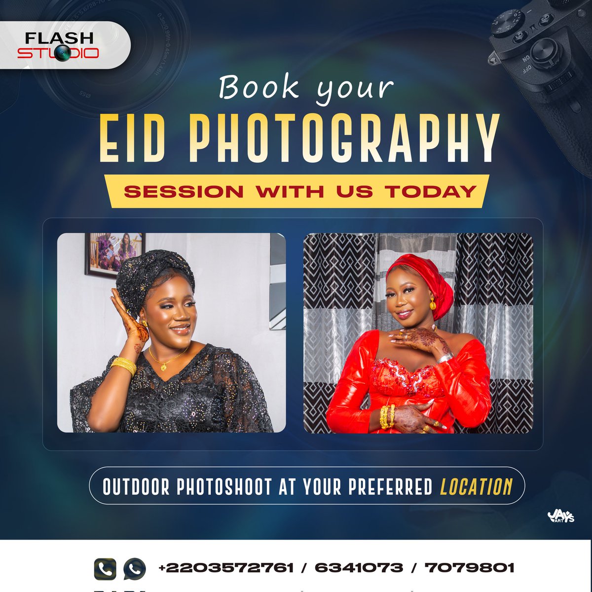 OusJays's tweet photo. Eid is almost here! Let's create magic through the lense 😁📸
Book Now!!
#FlashStudio https://t.co/ihgzZNNnTZ