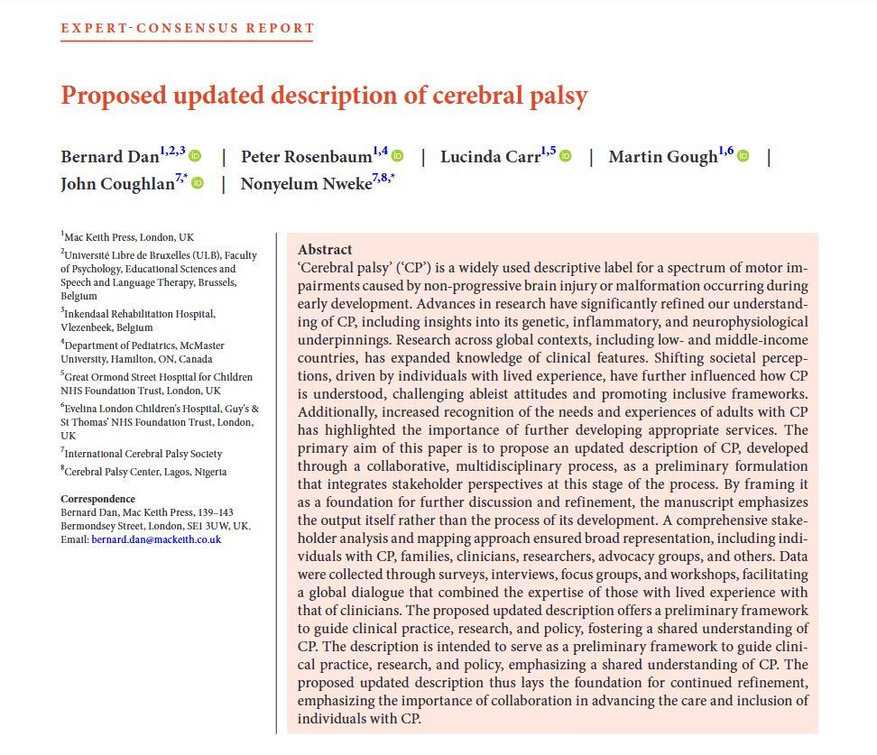 mackeithpress's tweet photo. Bernard Dan, Peter Rosenbaum, et al.'s 'Proposed updated description of #cerebralpalsy' is available for free at https://t.co/6HrOJMeY3s

We invite readers to provide their feedback on the description by 16th June 2025. Please see the note at the end of the manuscript for details https://t.co/Olmla4CxbV