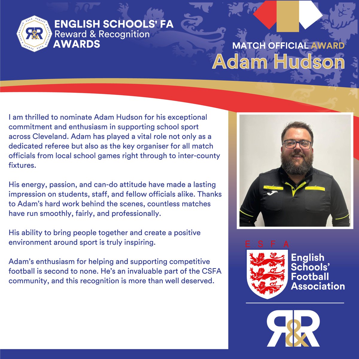 💥Award for match official service to schools’ football💥

Vote will close next Wednesday at 5pm and winners will be announced on Saturday 28 June at our R&amp;R Awards event

Vote now via the below 👇
🔗 loom.ly/C-LOUIM
🔴🔵⚪