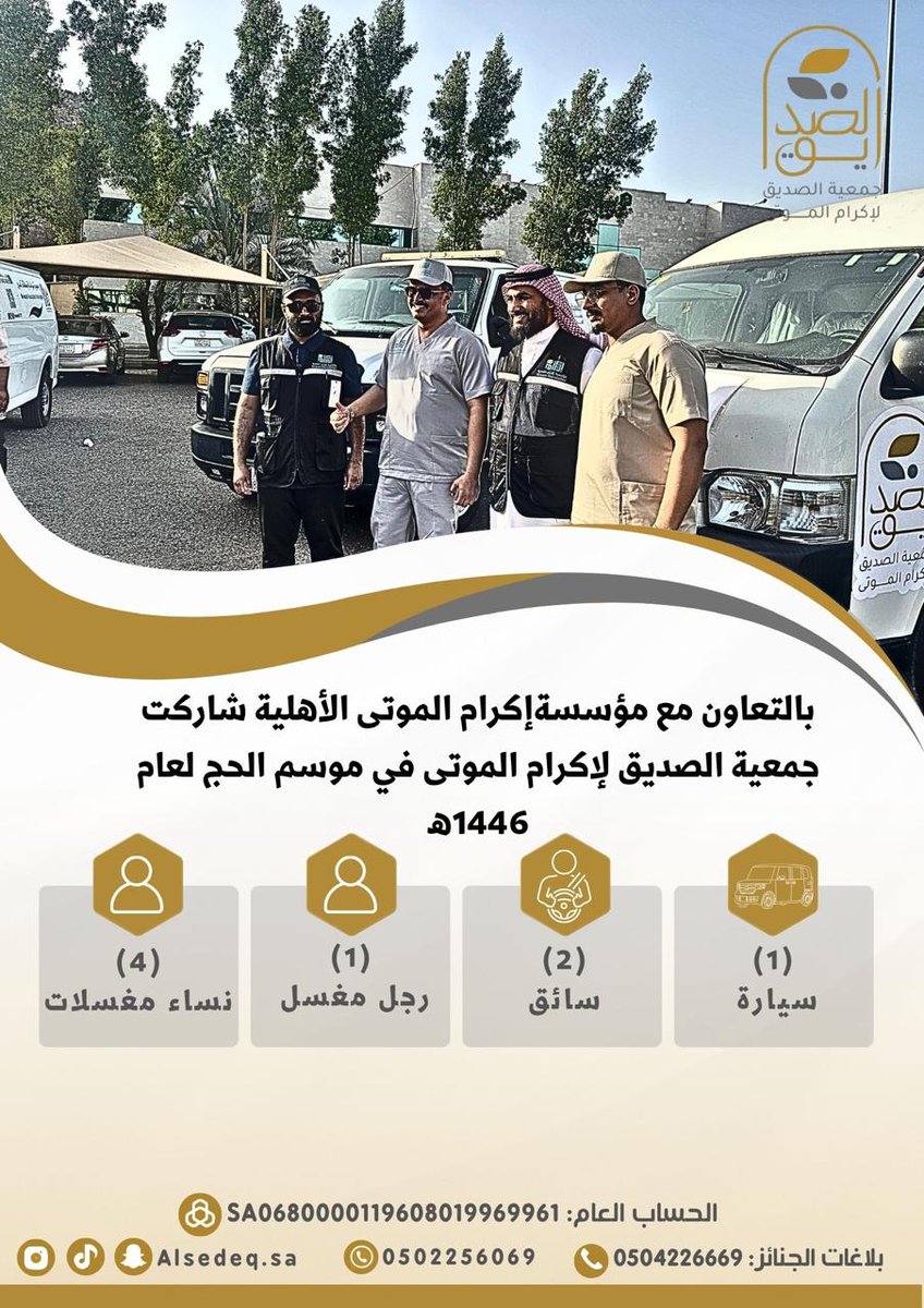 مشاركة #جمعية_الصديق_لإكرام_الموتى بالتعاون مع مؤسسة إكرام الموتى الأهلية <a href="/FHTD_SA/">إكرام</a> في موسم #الحج_1446هـ