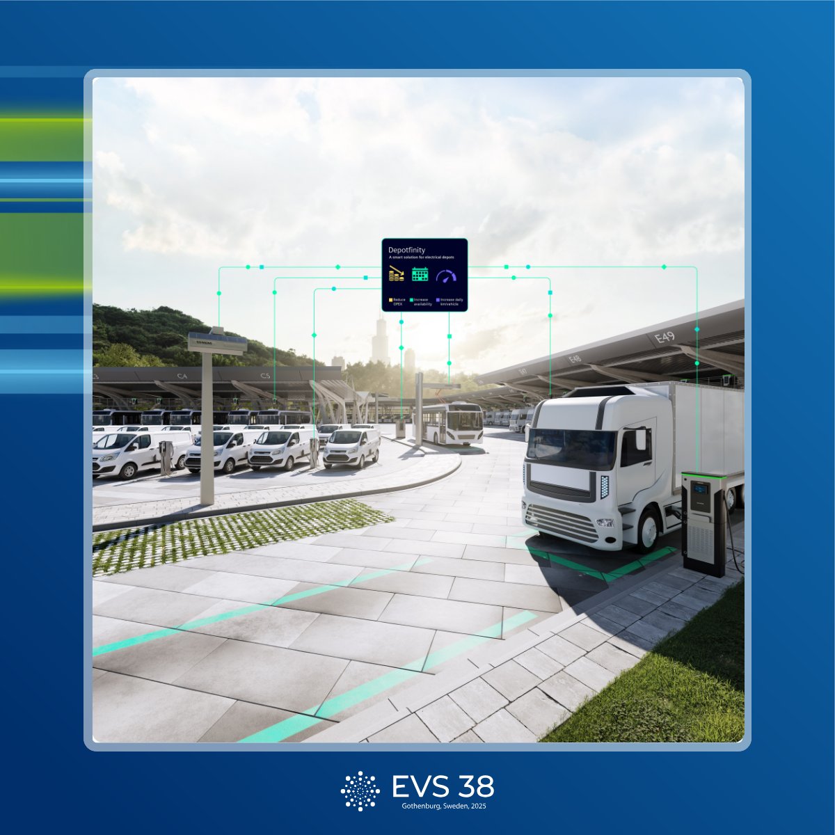 Excited to showcase Siemens Infrastructure ( f.mtr.cool/ivdmmycoun ) eMobility's smart depot management solutions DepotFinity at #EVS38! See how their integrated hardware + software ecosystem is making fleet electrification easier than ever.