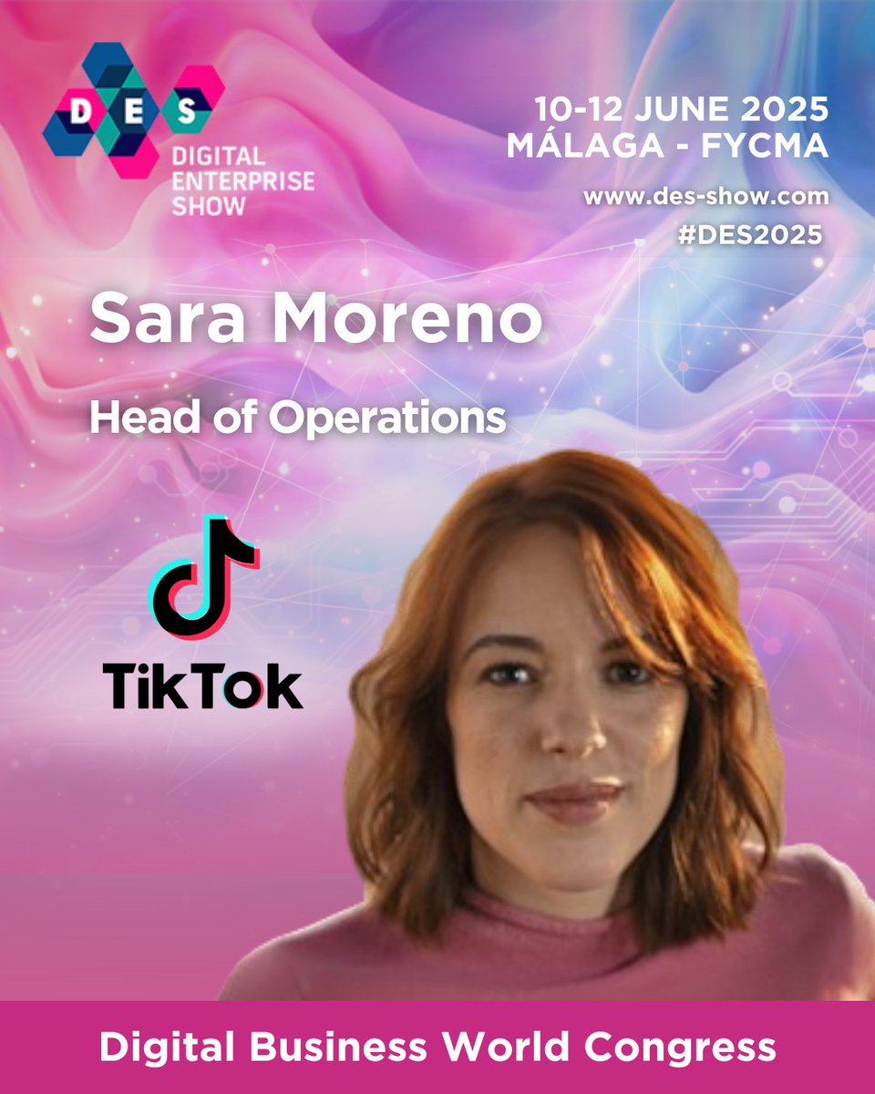 🚀 Ready for #DES2025?
We’re excited to announce that Sara Moreno (<a href="/TikTok_ES/">TikTok España</a>) will be sharing her expertise on stage!

Join us at #DES2025 to discover real-world strategies.

🎟️ Grab your ticket now: des-show.com/visit/tickets-…

📅10–12 June 2025📍 Málaga