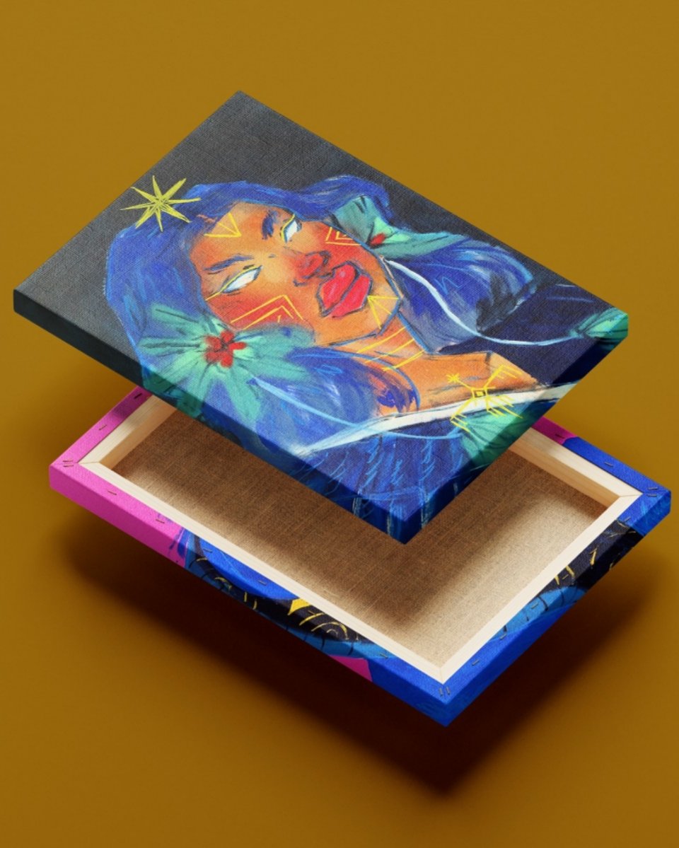 Obra disponível na ExpoMil no <a href="/beco/">beco</a>.streetart

Transcendência 
100x70cm
2024
Técnica mista sobre tela
Série RITUAIS