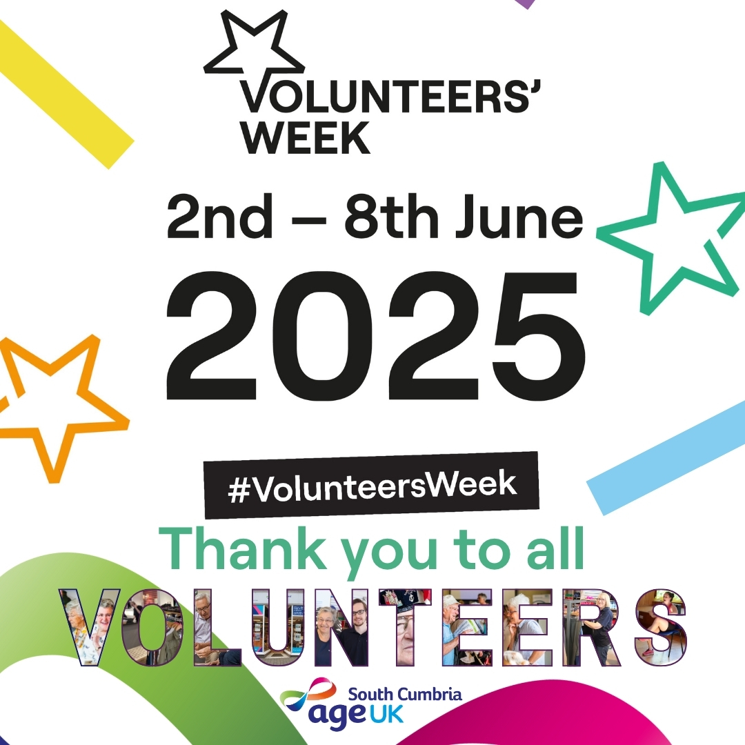 It’s Volunteers’ Week!
At Age UK South Cumbria, we know we couldn’t make the difference in the lives of local older people without the dedication of our amazing volunteers.
We’re saying a huge thank you and celebrating everything volunteers do to support our community.