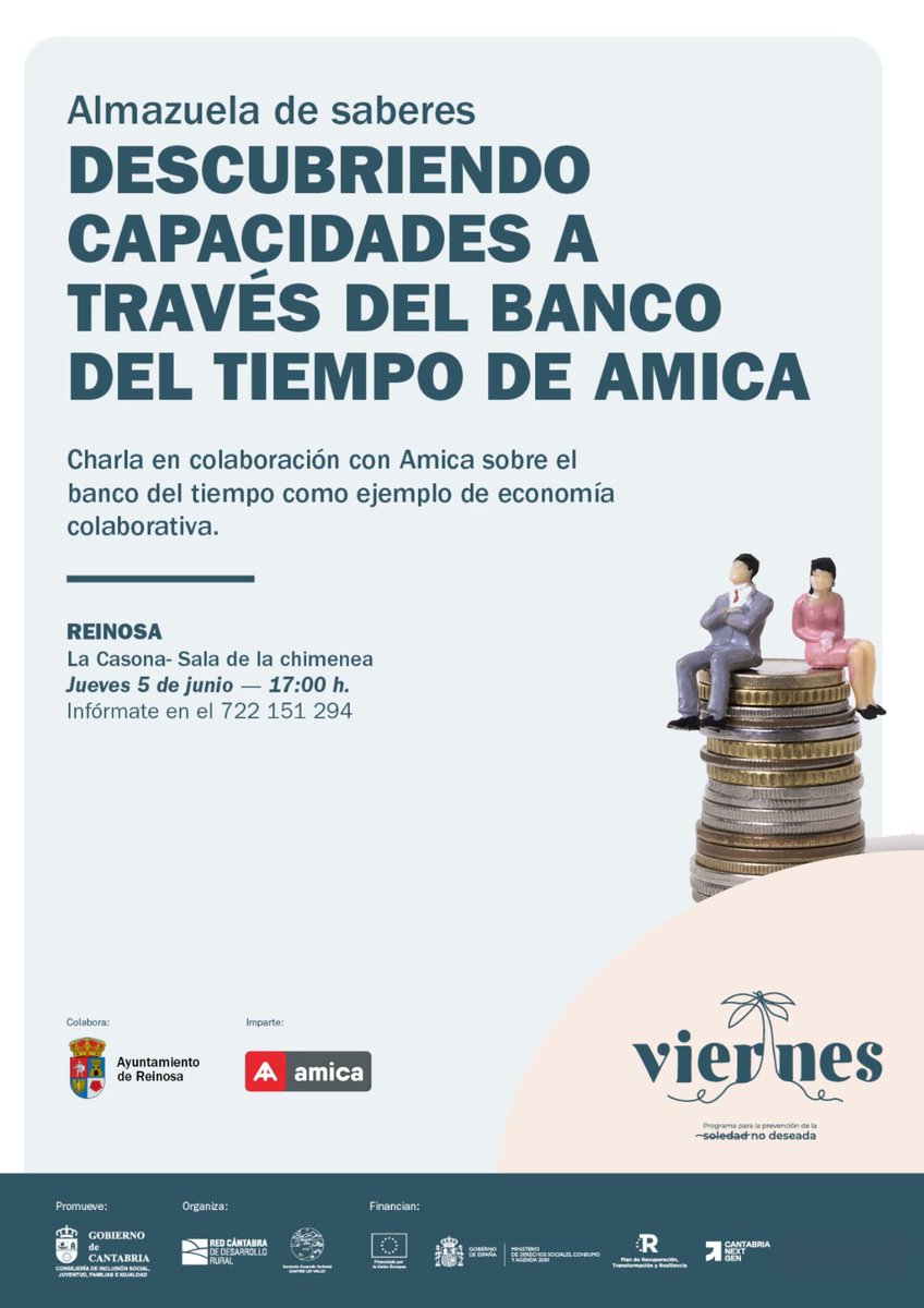 ProgramaViernes's tweet photo. Este jueves en la #AlmazuelaDeSaberes charlaremos sobre el #BancoDelTiempo junto al equipo de la @asociacionamica. Os esperamos en #LaCasona de #Reinosa (Sala de La Chimenea) a partir de las 17 horas. #ProgramaViernes #Comunidad #CampooLosValles https://t.co/mQjmuv7QbW https://t.co/mM9gvPkd49