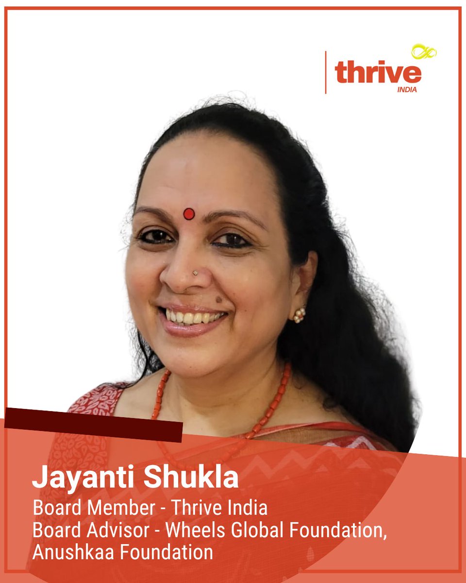Meet our Board | Jayanti Shukla
At #ThriveIndia, we’re proud of her leadership &amp; dedication.
Ex-CEO of United Way India &amp; Mumbai, she’s driven impactful change across health, education, and more.

📧 info@thriveindia.org | 🔗 thriveindia.org
#MeetOurBoard  #CSR