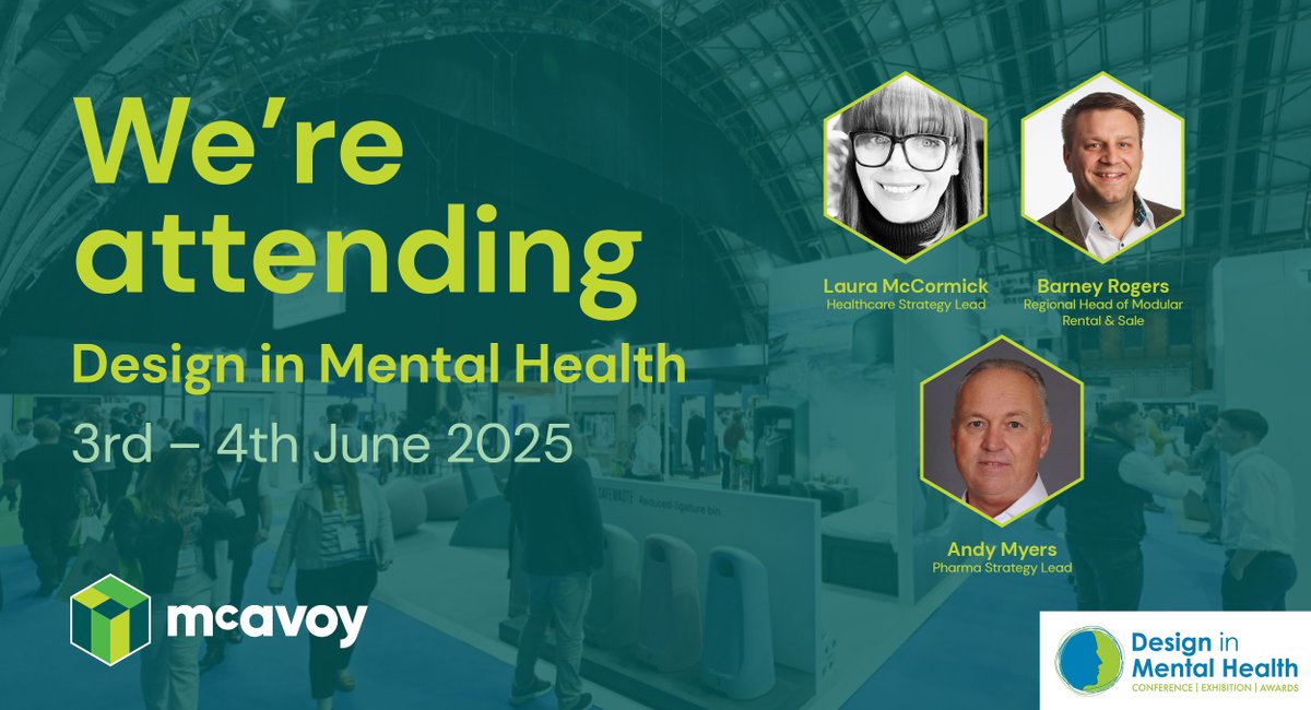 The McAvoy team will be at #DesigninMentalHealth in #Manchester from the 3-4th June.
 
If you would like to arrange a meeting to catch up and see how we can help with your upcoming projects, get in touch today by sending us a message.

#OffsiteManufacturing #ModularBuildings