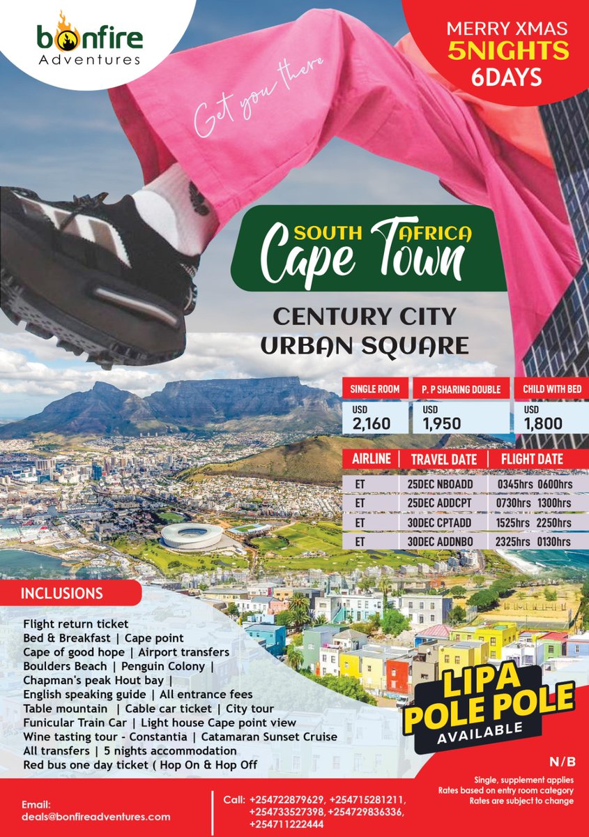 This Christmas, Gift Yourself Cape Town!
Soak in the best of South Africa with our Christmas getaway to Cape Town! 🇿🇦🗺️

From Penguins to Table Mountain, Wine Tours to Sunset Cruises — this trip blends luxury, adventure, and unforgettable vibes.

We have #lipapolepol