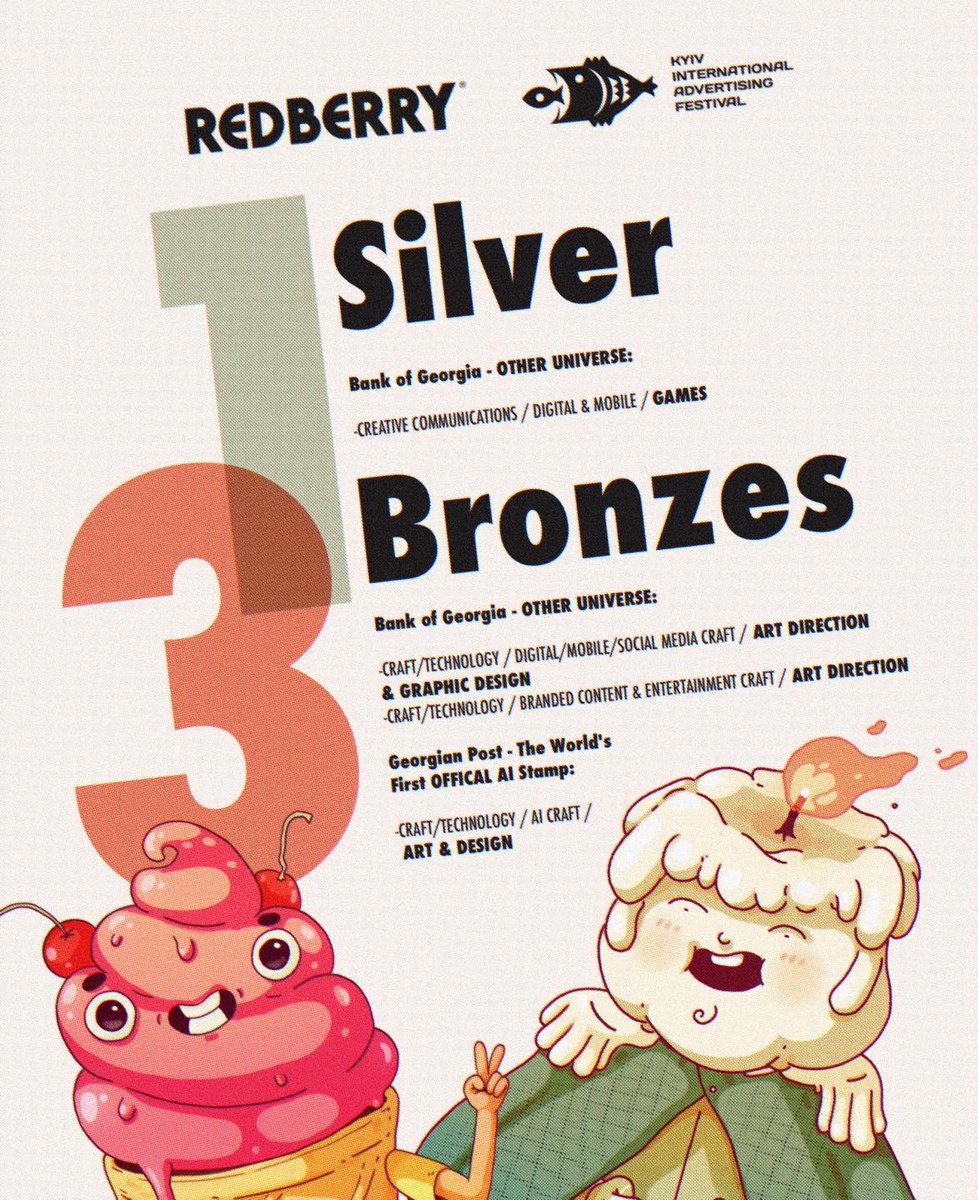 Our shortlists turned into wins at KIAF! 🏆

🥈 + 🥉🥉 for a game we created for Bank of Georgia's sCoolApp to make financial learning fun for kids.

🥉 for creating the world's first AI stamp with Georgian Post.

Incredibly proud of the team and grateful to our clients!