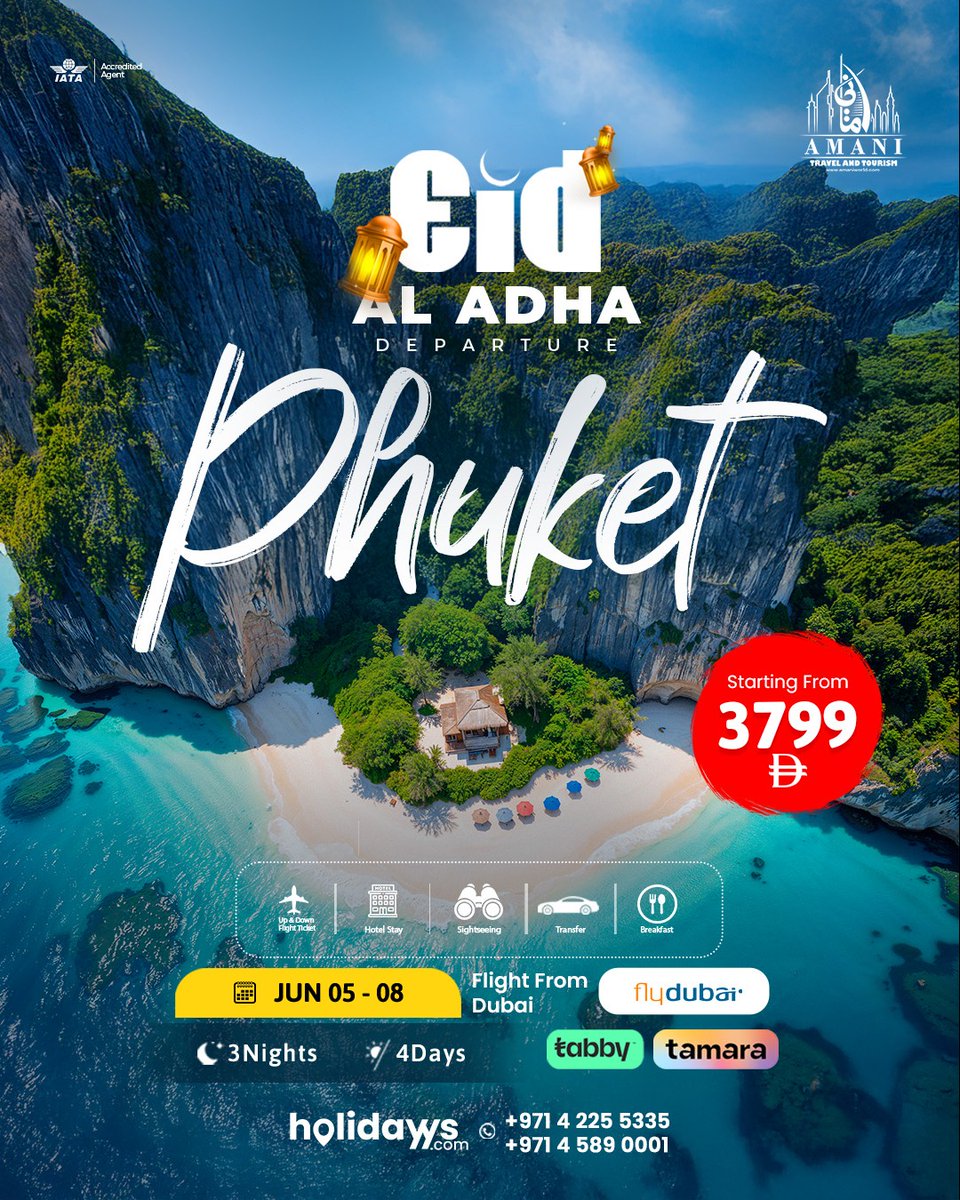 HolidayysC's tweet photo. Celebrate Eid with a Tropical Escape!
Unwind in the paradise of Phuket this Eid Al Adha with an unforgettable 4-day getaway!

Call/Whatsapp
☎ Office +971 4225 5335
☎ Office +971 4 589 0001 https://t.co/G9khp31nFW