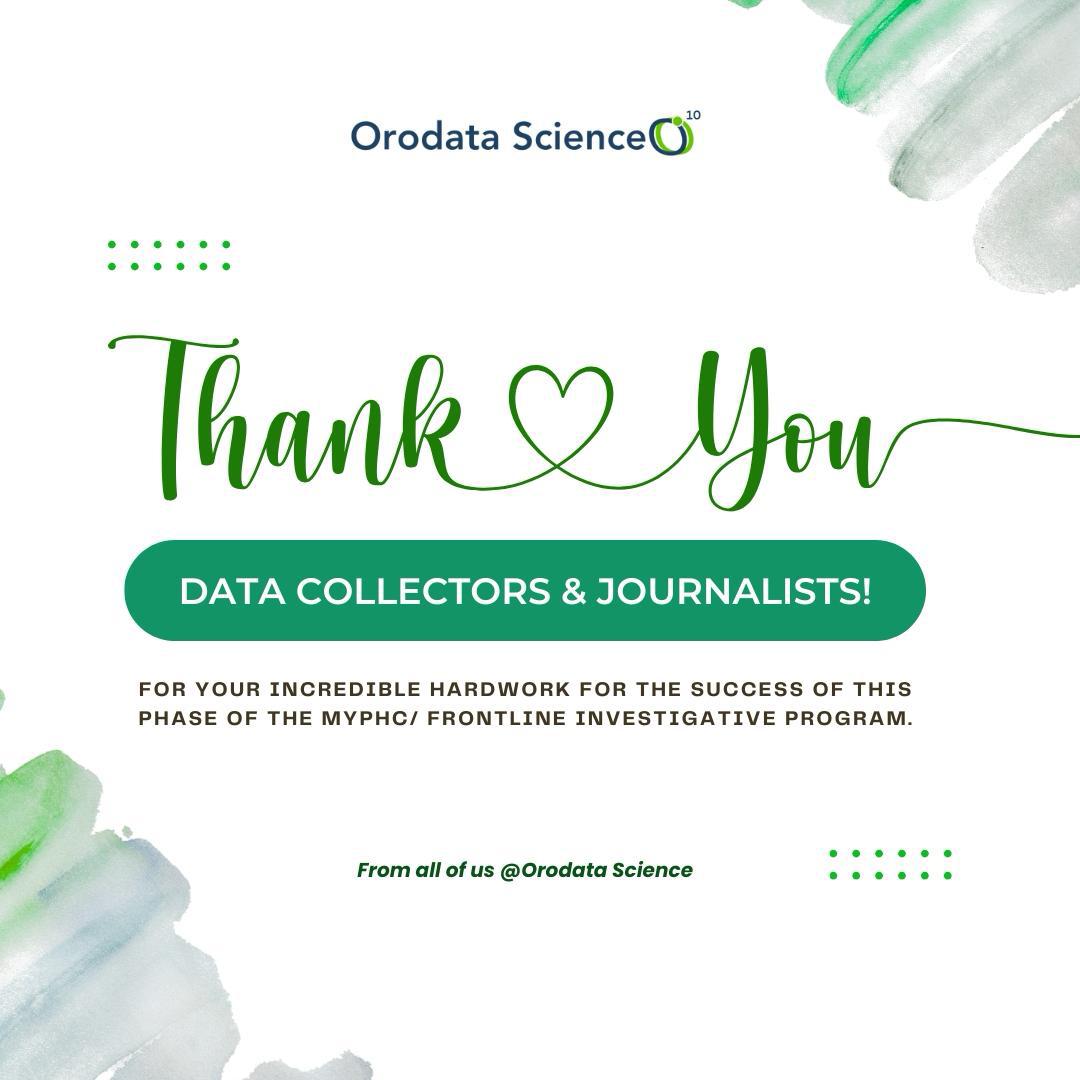Orodata's tweet image. We did it TOGETHER! 

To all the amazing data collectors and journalists who worked so hard during this phase of the #CheckMyPHC Project - Frontline Data Collection Programme &amp;amp; The Frontline Investigative Journalism Programme.

 #FrontlineInvestigative program THANK YOU!

Your…