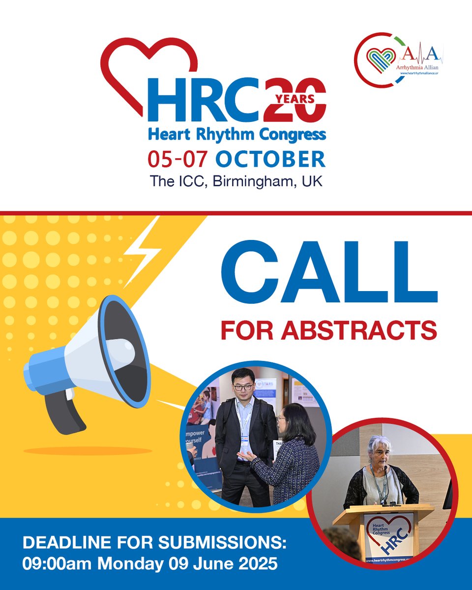 ⚠️#HRC2025 - 1 Week Left - Share your research with cardiology leaders from around the world - over 20 countries were represented last year. heartrhythmcongress.org