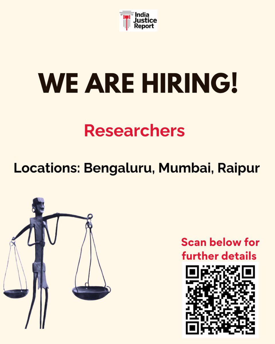 We are #hiring!

IJR is seeking proactive and experienced researchers to join its team in Bengaluru, Mumbai and Raipur. 

The role involves collating and analysing publicly available data through Right to Information requests to evaluate justice delivery systems in selected