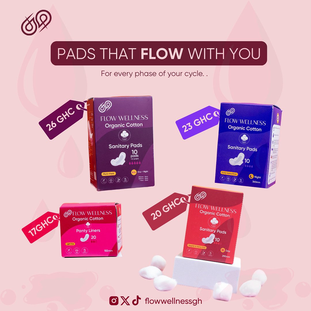 flowwellnessgh's tweet image. Our wide range of products for every phase of your cycle! Go with the #Flow #Flowwellness #flowwithus #flowwell #period #day #nite #liners #multipack #🩸