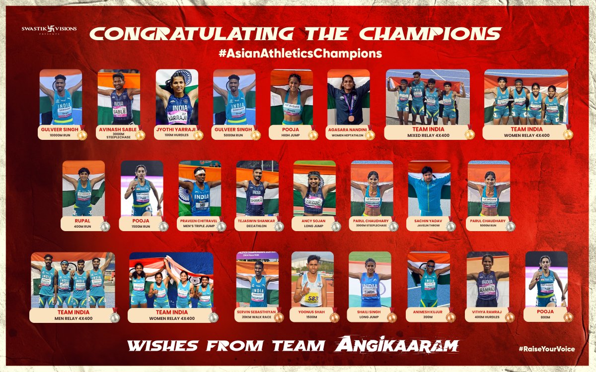 Team #Angikaaram congratulates all the champions who brought medals home at the #AsianAthleticsChampionships2025 🎖

#RaiseYourVoice