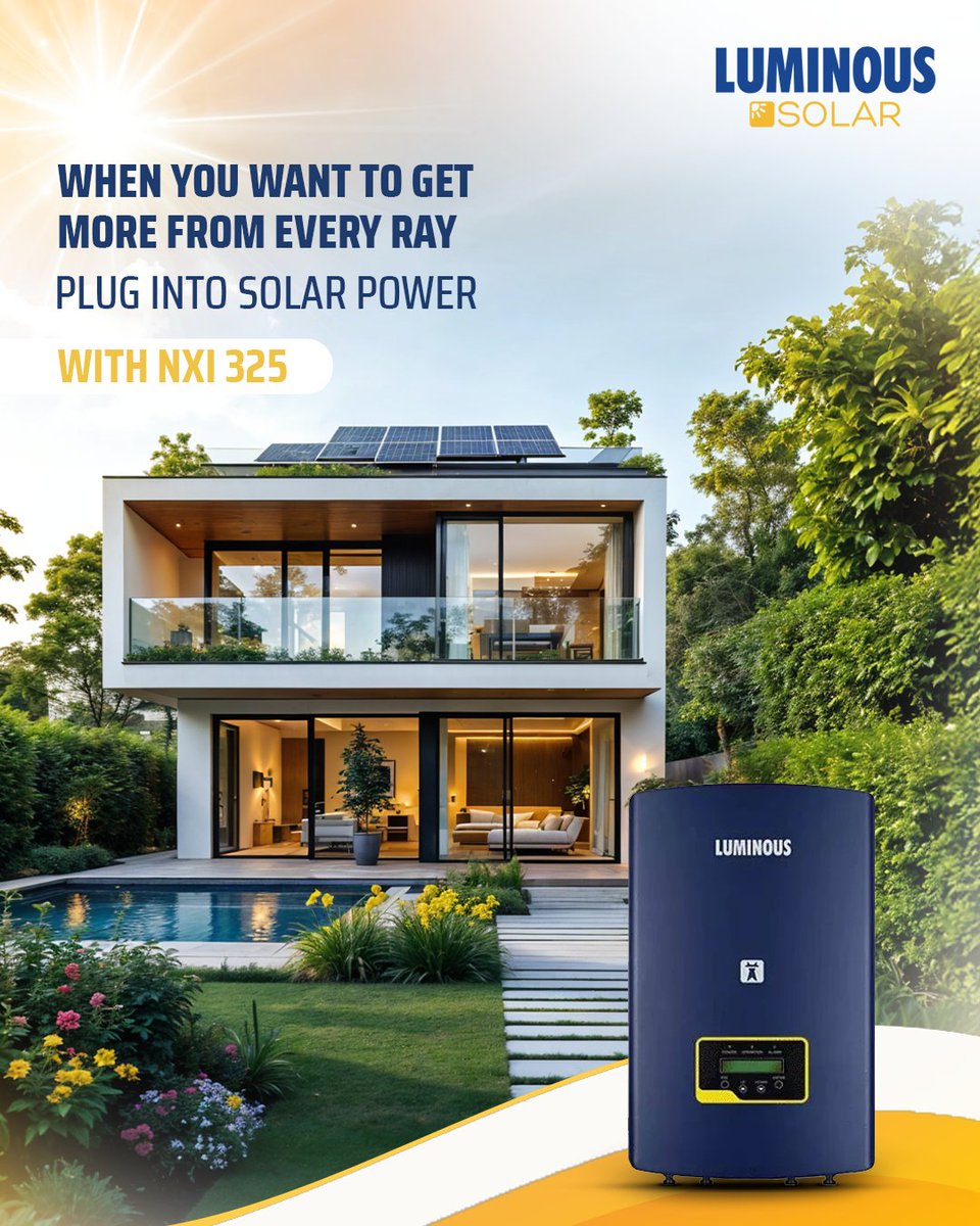 myluminous's tweet image. Turn on the sun, power up your home! Luminous NXI 325 lets you maximize solar power, seamlessly.​
​
Buy Now: luminousindia.com/product/grid-t… ​
​
#LuminousSolar #NXI325 #SustainableLiving #SolarSolutions