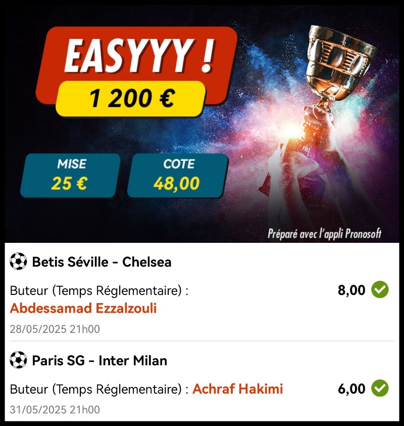 yoshizi_h's tweet photo. #TeamParieurs #teamparieur #Pronos #football #ucl #ldc #psg #hakimi #doue #pronosoft @Pronosoft @nou_pronosoft https://t.co/DCPysMjh1u