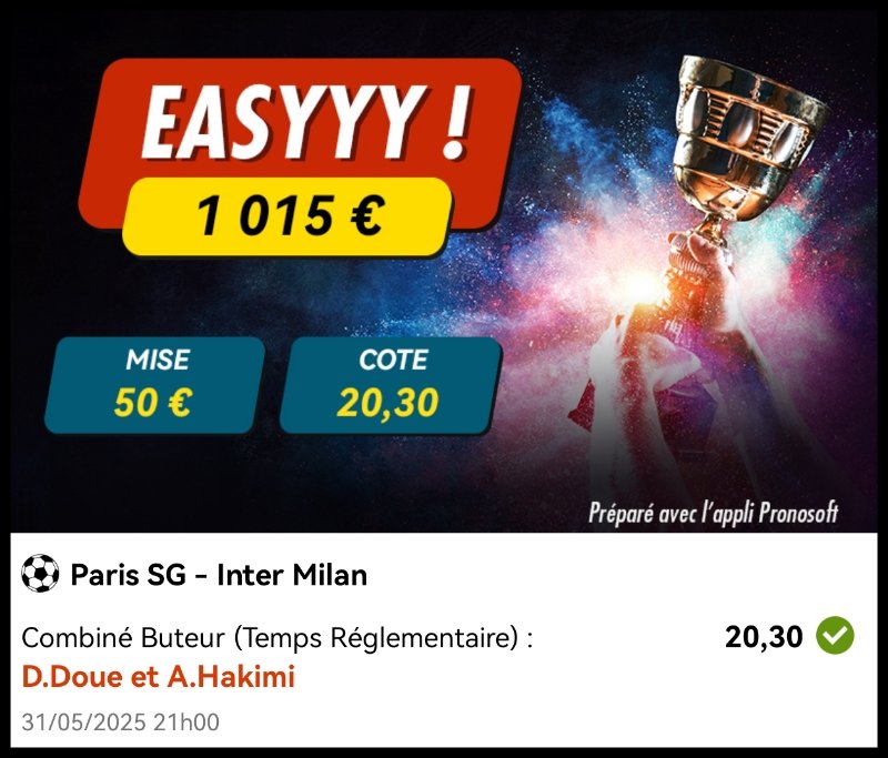 yoshizi_h's tweet photo. #TeamParieurs #teamparieur #Pronos #football #ucl #ldc #psg #hakimi #doue #pronosoft @Pronosoft @nou_pronosoft https://t.co/DCPysMjh1u