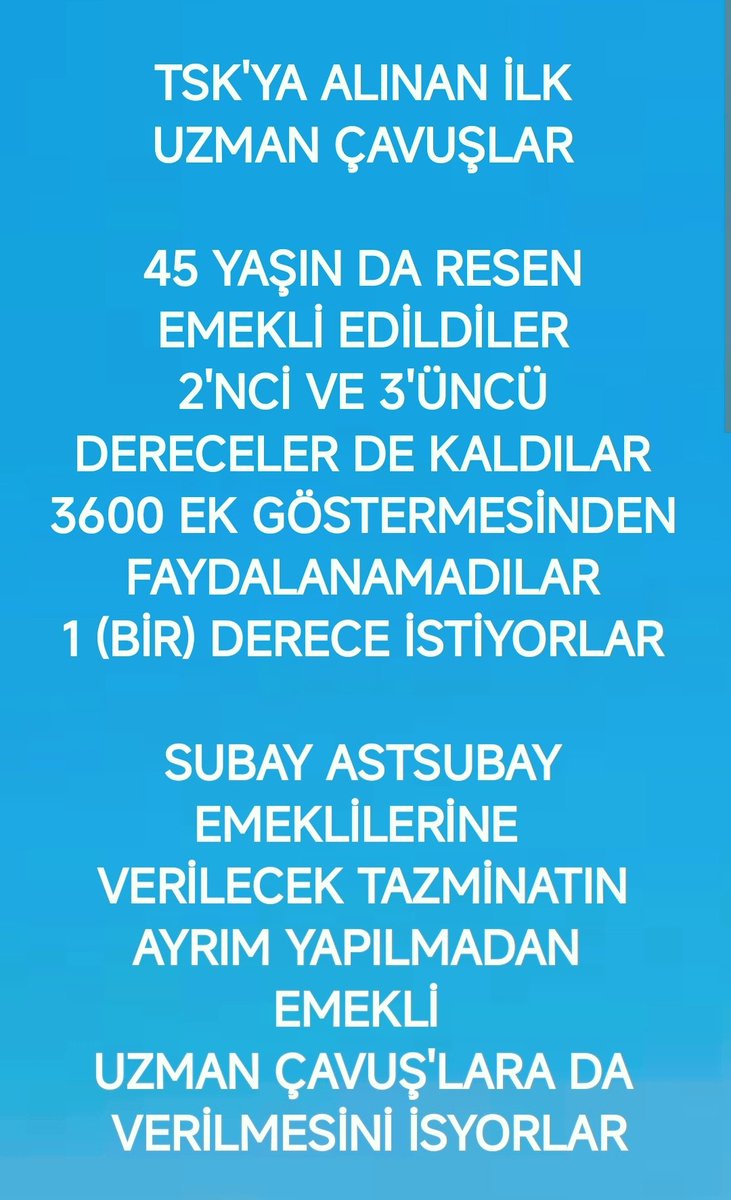 🇹🇷Kaan Settaroğlu01🇹🇷 (@settaroglu92) on Twitter photo <a href="/Den16467976Omer/">Ömer DENİZ</a> <a href="/alitilkici38/">Ali Tilkici 🇹🇷</a> <a href="/TEMUD_2024/">TEMUD Türkiye Emekli Uzman Erbaşlar Derneği</a> VATAN İÇİN CANINI ORTAYA KOYAN UZMAN ÇAVUŞLARIMIZ,
ÖZLÜK HAKLARINI FAZLASIYLA HAK EDİYOR !
EMEKLİ VE MALULEN EMEKLİ UZMAN ÇAVUŞLARIMIZ İÇİN DE ADİL DÜZENLEMELER ŞART!
#UzmanÇavuşlar
<a href="/alitilkici38/">Ali Tilkici 🇹🇷</a> <a href="/Den16467976Omer/">Ömer DENİZ</a> <a href="/alitilkici38/">Ali Tilkici 🇹🇷</a> <a href="/TEMUD_2024/">TEMUD Türkiye Emekli Uzman Erbaşlar Derneği</a> VATAN İÇİN CANINI ORTAYA KOYAN UZMAN ÇAVUŞLARIMIZ,
ÖZLÜK HAKLARINI FAZLASIYLA HAK EDİYOR !
EMEKLİ VE MALULEN EMEKLİ UZMAN ÇAVUŞLARIMIZ İÇİN DE ADİL DÜZENLEMELER ŞART!
#UzmanÇavuşlar
<a href="/alitilkici38/">Ali Tilkici 🇹🇷</a>