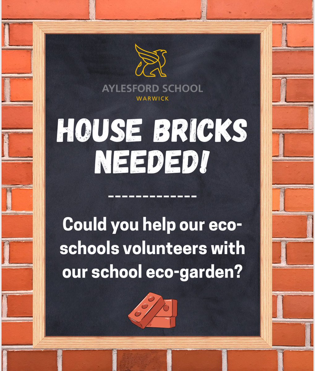 Aylesford School Warwick (@aylesfordsch) on Twitter photo 🧱 Can you help our students with our school eco-garden project? We are looking to source 200 house bricks so they can replace the broken wooden beds in the garden. If you have any you could donate, please contact: smith.m@aylesfordschool.org.uk
🙏 Thank you! 🧱 Can you help our students with our school eco-garden project? We are looking to source 200 house bricks so they can replace the broken wooden beds in the garden. If you have any you could donate, please contact: smith.m@aylesfordschool.org.uk
🙏 Thank you!