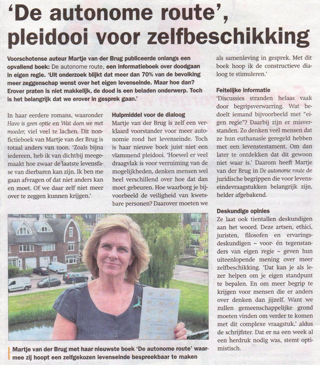 Auteur en wijkgenote in Park #Allemansgeest in #Voorschoten Martje van der Brug <a href="/MartjevderBrug/">Martje van der Brug</a> laat wederom van zich horen in de <a href="/VoorschotenseK/">Voorschotense Krant</a> met haar nieuwste boek 'De autonome route'.