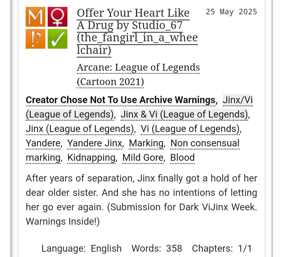 Q_Tfiaw's tweet photo. Submission for Dark ViJinx Week Day 1/2: Possession/Noncon
https://t.co/KGcVk3Hq1y
#DarkVijinxWeek #DarkVijinxWeek2025 https://t.co/aKRVZ317L7