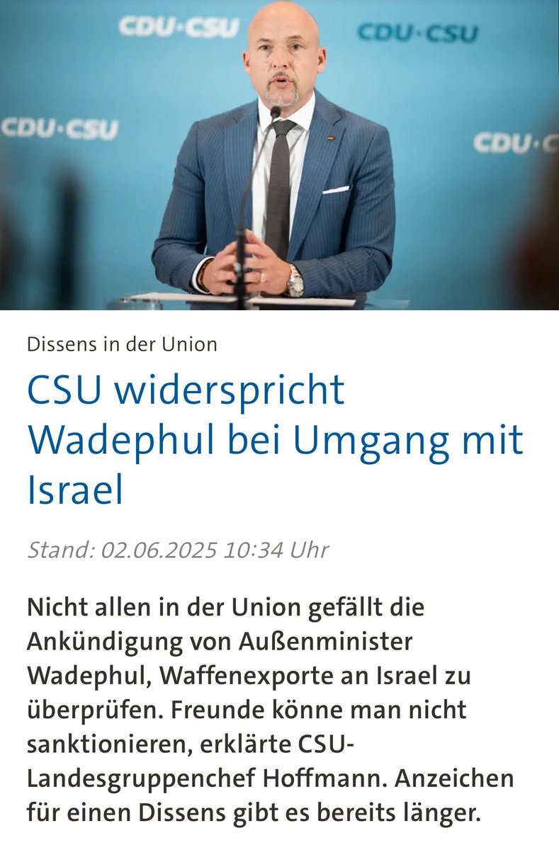 Sahak Ibrahimkhil (@s_ibrahimkhil) on Twitter photo „Freunde könne man nicht sanktionieren“, sagt <a href="/Hoffmann_MdB/">Alexander Hoffmann</a> 😅 Einer der dümmsten Kommentare dieses Monats zum israelischen Genozid in Gaza, stammt von der rechten und populistischen CSU. „Freunde könne man nicht sanktionieren“, sagt <a href="/Hoffmann_MdB/">Alexander Hoffmann</a> 😅 Einer der dümmsten Kommentare dieses Monats zum israelischen Genozid in Gaza, stammt von der rechten und populistischen CSU.