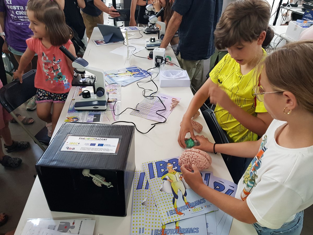 PHOTOTHERAPORT's tweet image. 🧠 💡 @PHOTOTHERAPORT researchers from @IBECBarcelona and @iibbcsic were at #FestaDeLaCiència! About 200 assistants explored how light-emitting implants & photo-controlled drugs can precisely transform pain & epilepsy treatment. How cool is that?
#ScienceFestival #Neuroscience