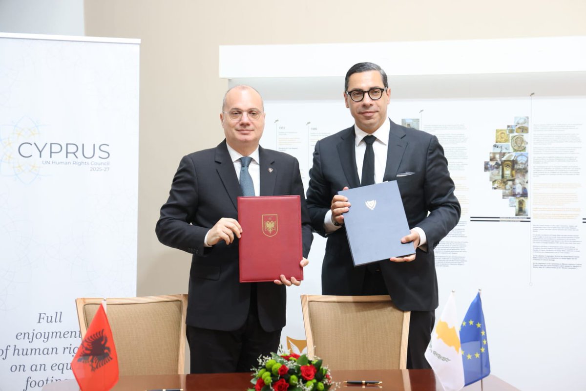Constantinos Kombos (@ckombos) on Twitter photo Pleased to host the Minister for Europe and Foreign Affairs of Albania <a href="/IgliHasani/">Igli Hasani</a> in Nicosia today.
Fruitful and constructive discussions on 🇨🇾 - 🇦🇱 bilateral relations, the Cyprus Issue, European and international matters.
Reviewed Albania’s notable EU accession Pleased to host the Minister for Europe and Foreign Affairs of Albania <a href="/IgliHasani/">Igli Hasani</a> in Nicosia today.
Fruitful and constructive discussions on 🇨🇾 - 🇦🇱 bilateral relations, the Cyprus Issue, European and international matters.
Reviewed Albania’s notable EU accession