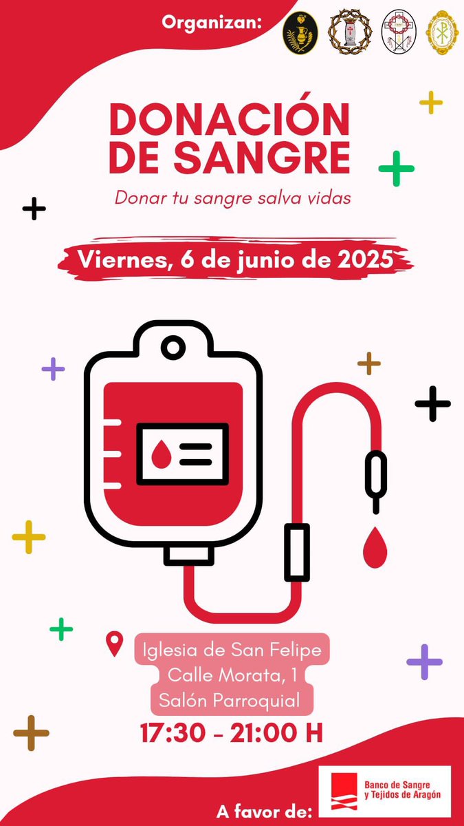 La donacion de sangre es un gran gesto solidario y altruista. Donar sangre es compartir VIDA!!

Animate y acude con amigos, familia, a compartir en un ambiente cofrade el próximo viernes 6 de junio en la Parroquia de San Felipe junto a <a href="/eccehomozgz/">Cofradia Ecce Homo zgz</a> <a href="/cor_espinas_zgz/">Coronación Espinas</a> <a href="/7PalabrasZGZ/">COFRADÍA 7PALABRAS</a>