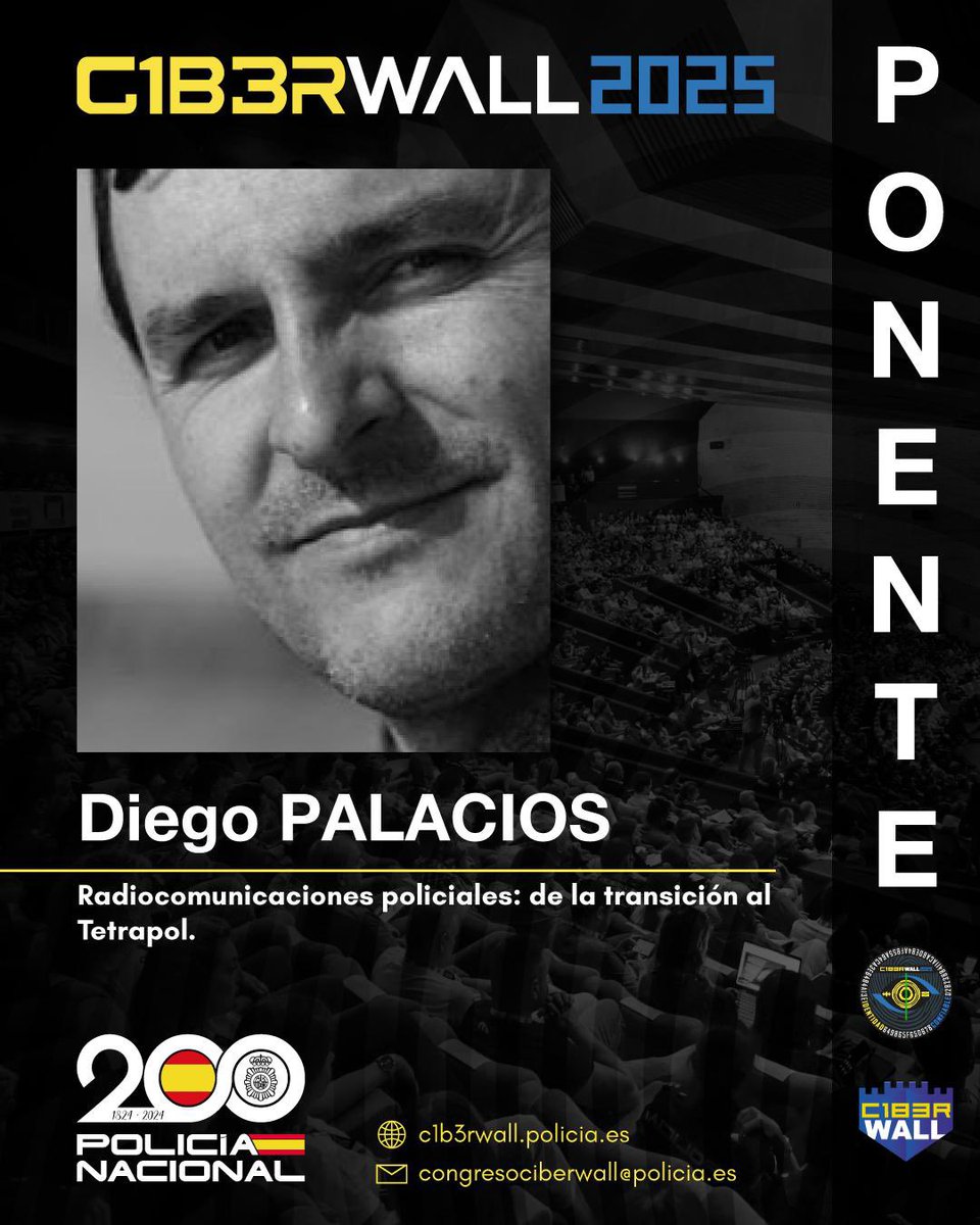 David Marugán (@radiohacking) on Twitter photo 📢 Un placer y un honor ser ponente un año más en #C1b3rWall de Policía Nacional. <a href="/dgplcs/">Diego Palacios Cerez</a> y un servidor, presentaremos nuestra investigación sobre radiocomunicaciones policiales: su seguridad en diferentes épocas y cuerpos; los radiopatrullas y el papel de las escuchas y la 📢 Un placer y un honor ser ponente un año más en #C1b3rWall de Policía Nacional. <a href="/dgplcs/">Diego Palacios Cerez</a> y un servidor, presentaremos nuestra investigación sobre radiocomunicaciones policiales: su seguridad en diferentes épocas y cuerpos; los radiopatrullas y el papel de las escuchas y la