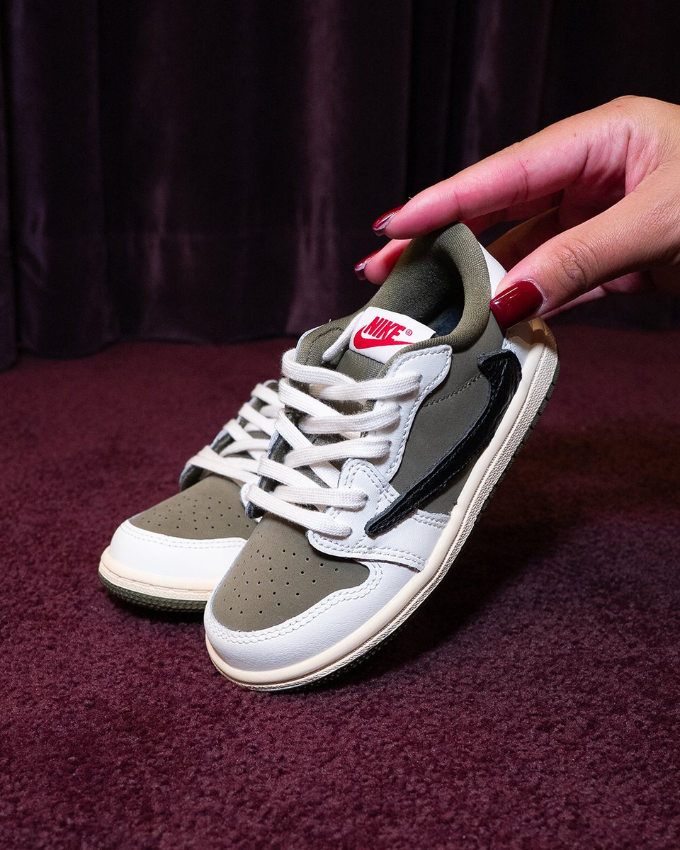 Your baby’s first flex - the Travis Scott x Jordan 1 Low OG in Medium Olive.

Available at Soul Gallery.