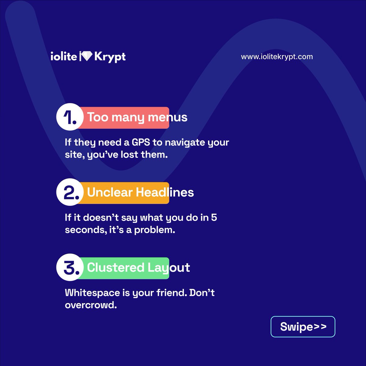 iolitekrypt's tweet image. Is your website scaring visitors away?👀
A confusing website = lost customers.
Swipe through and take the guesswork out of your website today.
iolitekrypt.com
#iolitekrypt #websitestips #webdesignsolutions