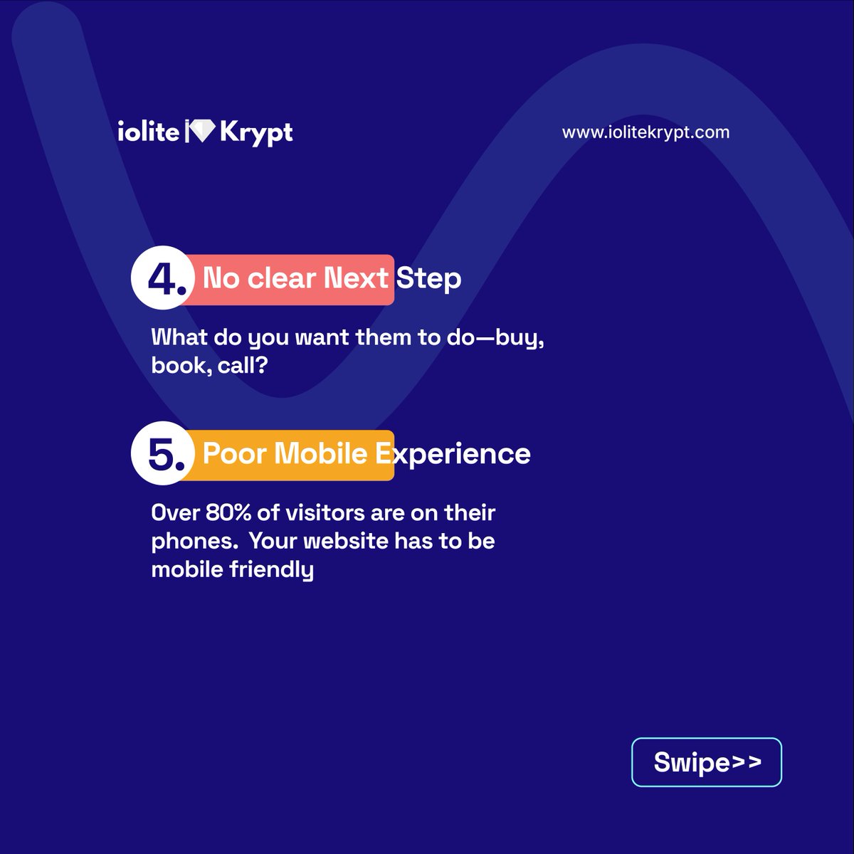 iolitekrypt's tweet image. Is your website scaring visitors away?👀
A confusing website = lost customers.
Swipe through and take the guesswork out of your website today.
iolitekrypt.com
#iolitekrypt #websitestips #webdesignsolutions