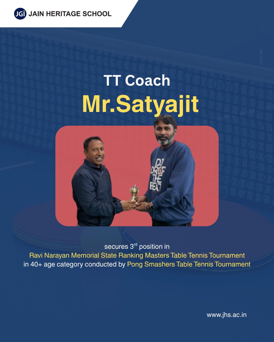 Paddles up for a double win! 🏓
Celebrating the spirit of excellence at JAIN Heritage School as talent meets triumph!

Together, they serve up inspiration!

#JAINHeritageSchool #JHS #JHSSportsAchievers #StudentSuccess #CoachSuccess #TableTennis #InspiringExcellence