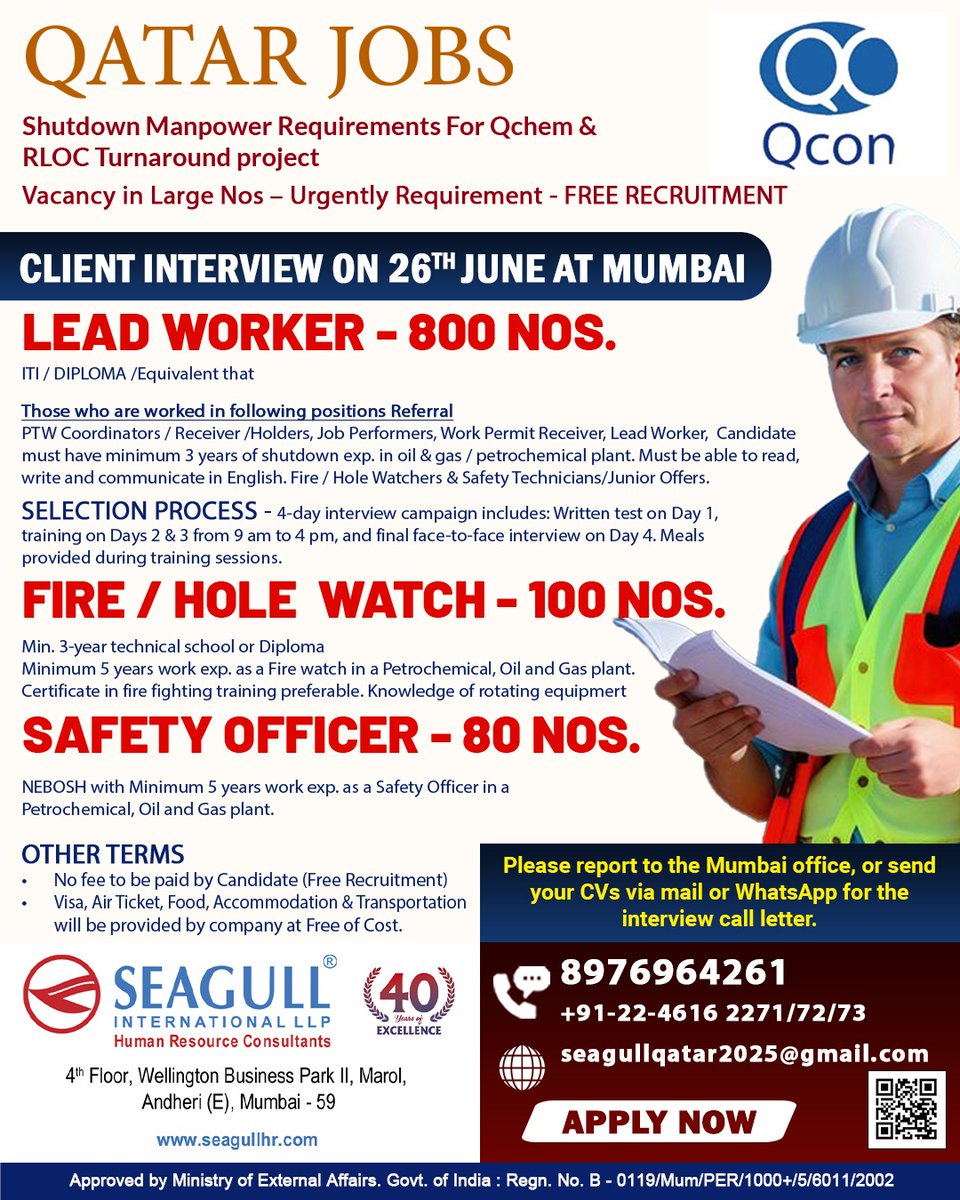 hrd1_seagull's tweet photo. Qatar Jobs
Client Interview Shortly
Location - Mumbai
.
.
.
#qatarjobs
#seagull
#leadworkers
#fireandholewatcher#turnaroundproject https://t.co/SLli0i8MDN