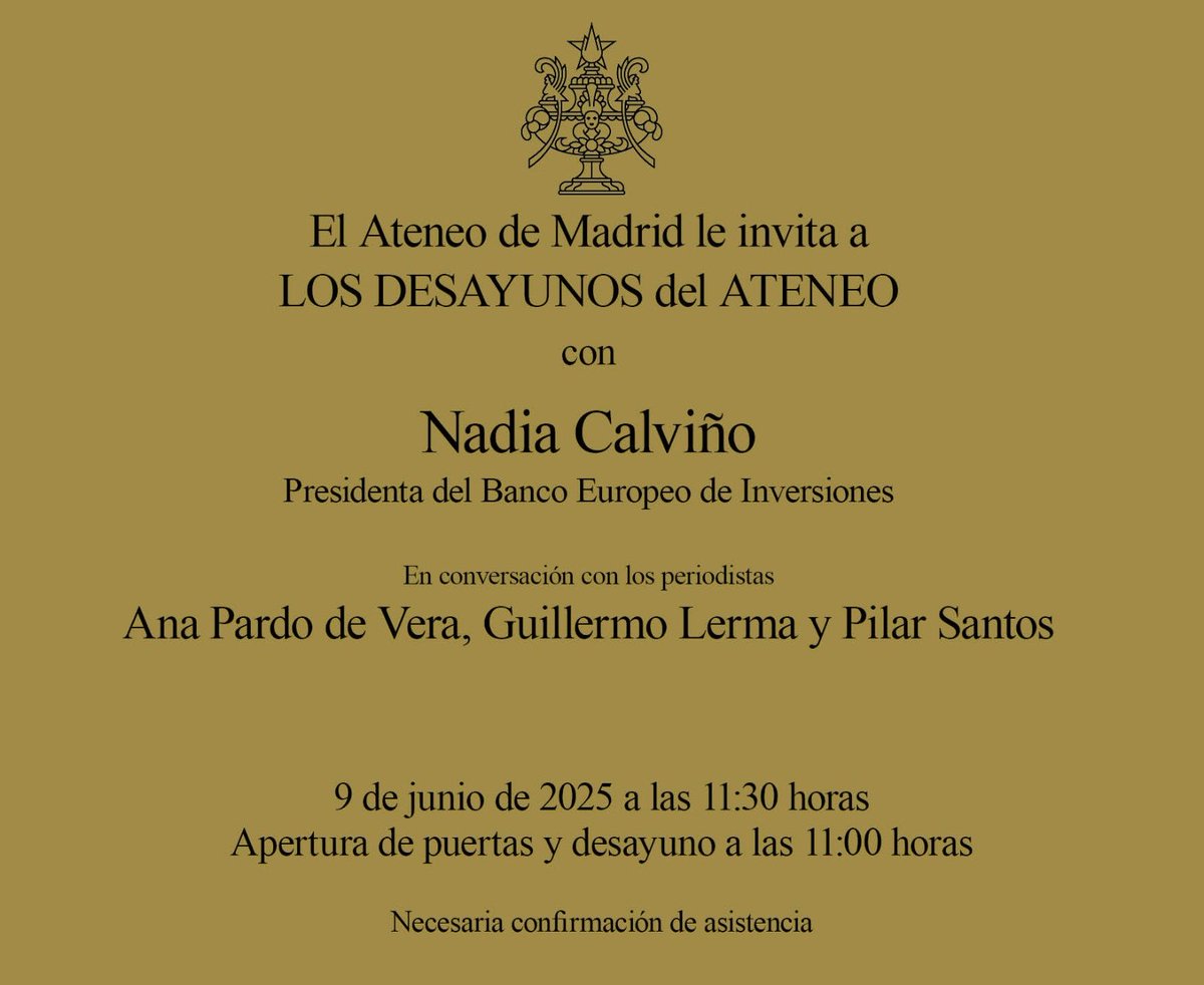 Nadia Calviño, en Los Desayunos del Ateneo el próximo lunes 9