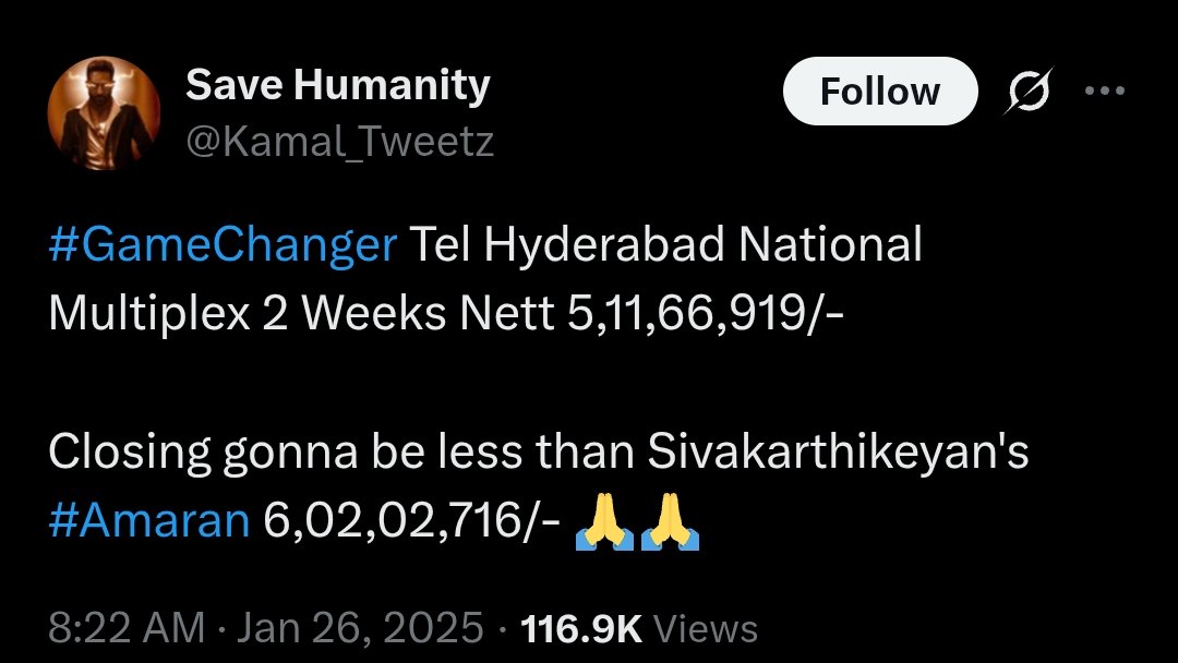 <a href="/OnlyFrPSPK/">-</a> Ticket price 
Salaar = Gunturkaaram 410/- (highest) 

Present highest pushpa2 540/-
HHVM Min 500+ rates tho dhigakunte KOJJA ani pilusthaam palakaali

Nee cheddy gaadu PAN INDIA FILM 480/- rates tho peekindi...