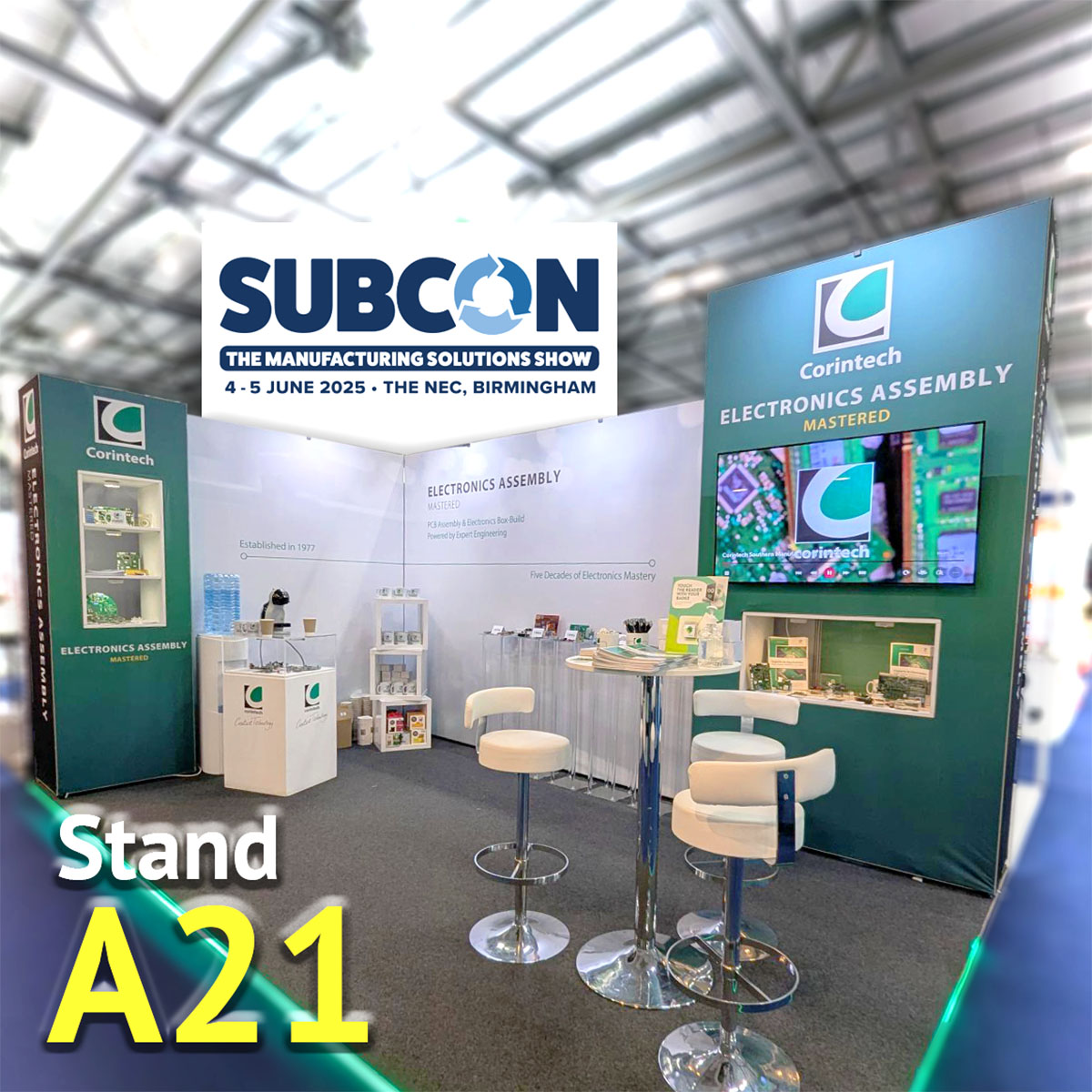 Subcon kicks off this week! 👋 Visit Corintech at Stand A21, NEC Birmingham (4–5 June).

We're showcasing PCB assembly, hybrid circuits, IoT integration, full product assembly, and our new PanelPilot display range!

Book your free ticket: hubs.li/Q03pqWcw0

#Subcon2025