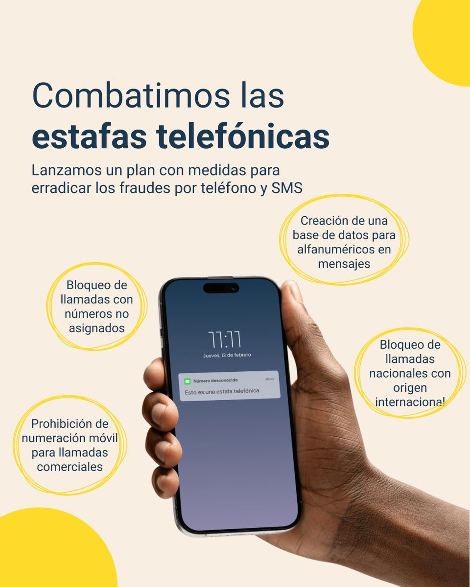 En los dos primeros meses desde la entrada en vigor del Plan contra las estafas de suplantación de identidad y por SMS, los operadores ya han bloqueado 14 millones de llamadas con intenciones fraudulentas. 

🔗 Más detalles: digital.gob.es/comunicacion/n…