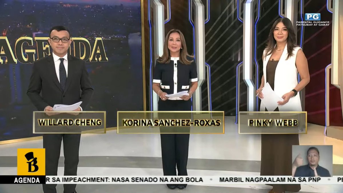 Sisimulan na ang #Agenda!

Samahan sina <a href="/Korina_Sanchez/">korina sanchez-roxas</a>-Roxas, <a href="/iampinkywebb/">Pinky Webb</a> at <a href="/willardcheng/">Willard Cheng</a> sa pagtutok sa mga pinakamaiinit na isyu ng lipunan.

YT: youtube.com/live/xTMU42cfV…
FB: facebook.com/share/v/1Aiqp4…