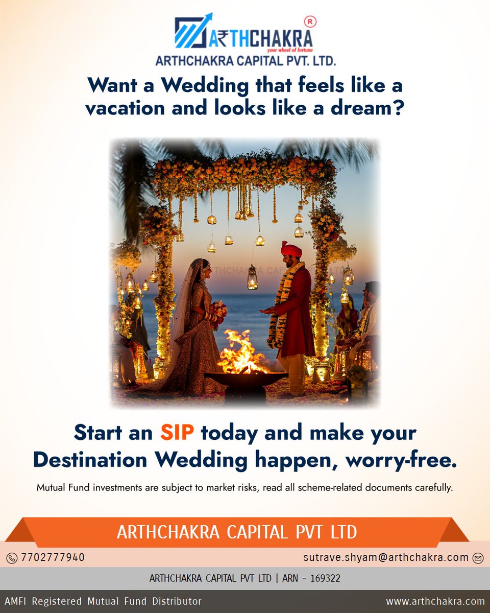 ArthChakrafp's tweet photo. A wedding that feels like a getaway and looks like a fairytale begins with SIP. #DreamBigPlanSmart #SIPForYou #PerfectWeddingVibes For More details click https://t.co/bWHunVqpbe. https://t.co/iBBHb27mtC