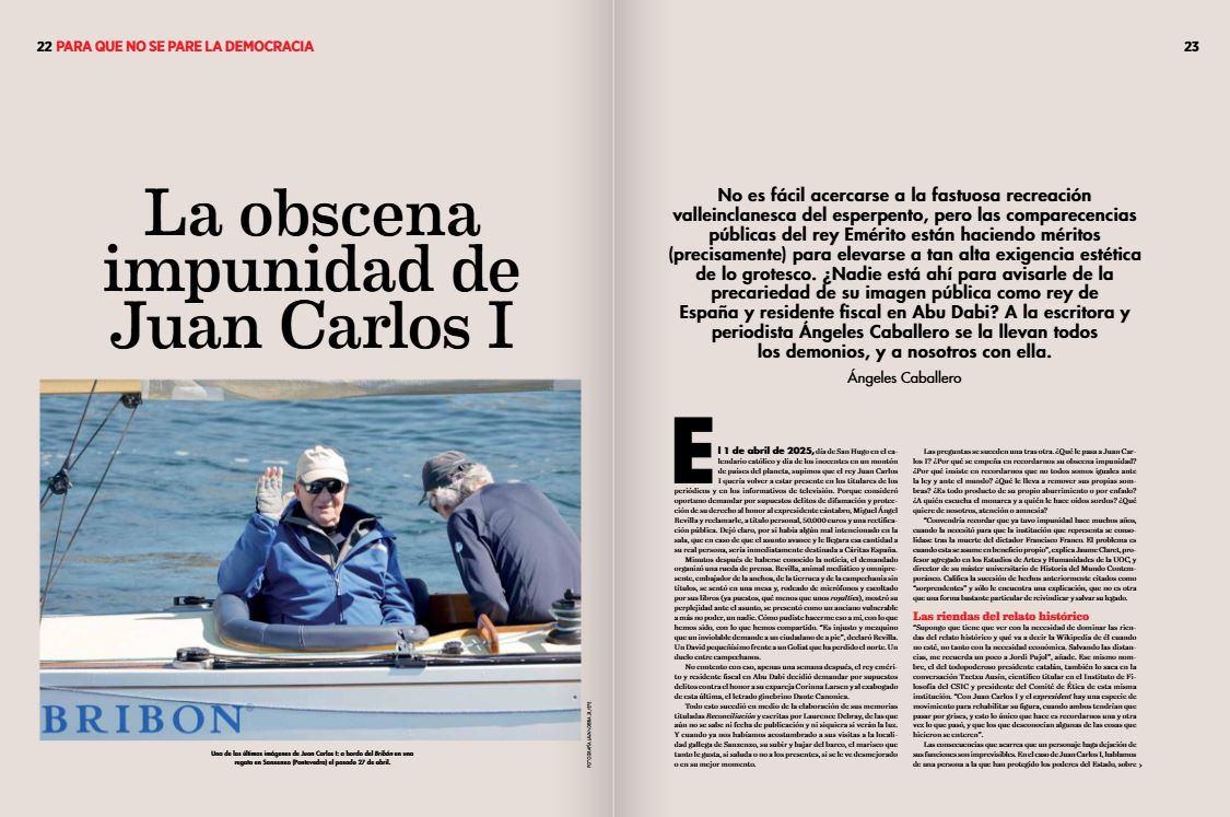 TintaLibre (@_tintalibre) on Twitter photo "No es fácil acercarse a la fastuosa recreación valleinclanesca del esperpento, pero las comparecencias públicas del rey Emérito están haciendo méritos"
'La obscena impunidad de Juan Carlos I', por <a href="/macaballeroma/">Ángeles Caballero</a> ow.ly/XlEJ50W2qan "No es fácil acercarse a la fastuosa recreación valleinclanesca del esperpento, pero las comparecencias públicas del rey Emérito están haciendo méritos"
'La obscena impunidad de Juan Carlos I', por <a href="/macaballeroma/">Ángeles Caballero</a> ow.ly/XlEJ50W2qan