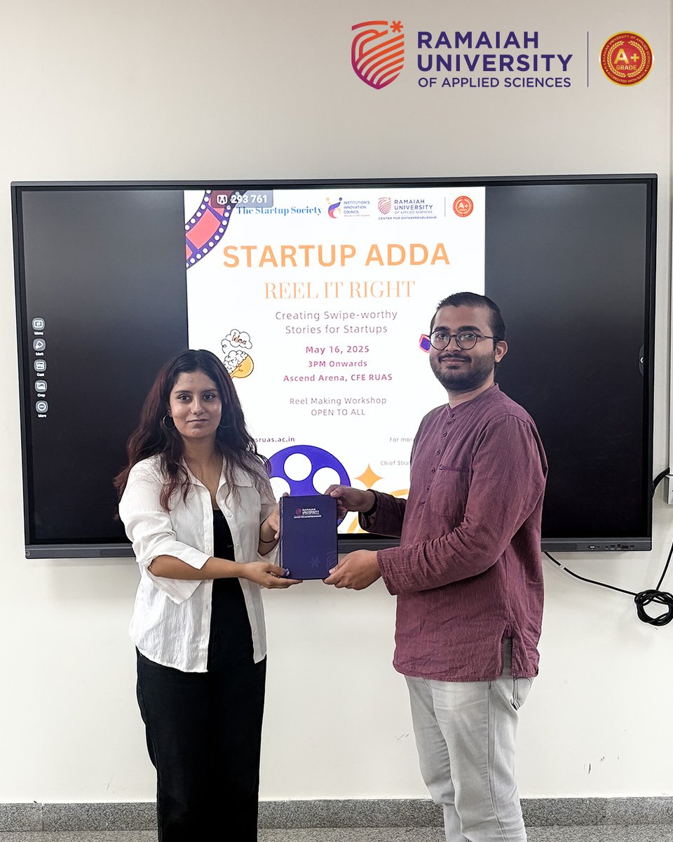 Reels took center stage at Startup Adda: Reel It Right! This student-led workshop helped participants turn startup ideas into swipe-worthy stories. Thanks to S. Sreedhar (LetsXplore) &amp; Haram Qureshi for inspiring creativity! #StartupAdda