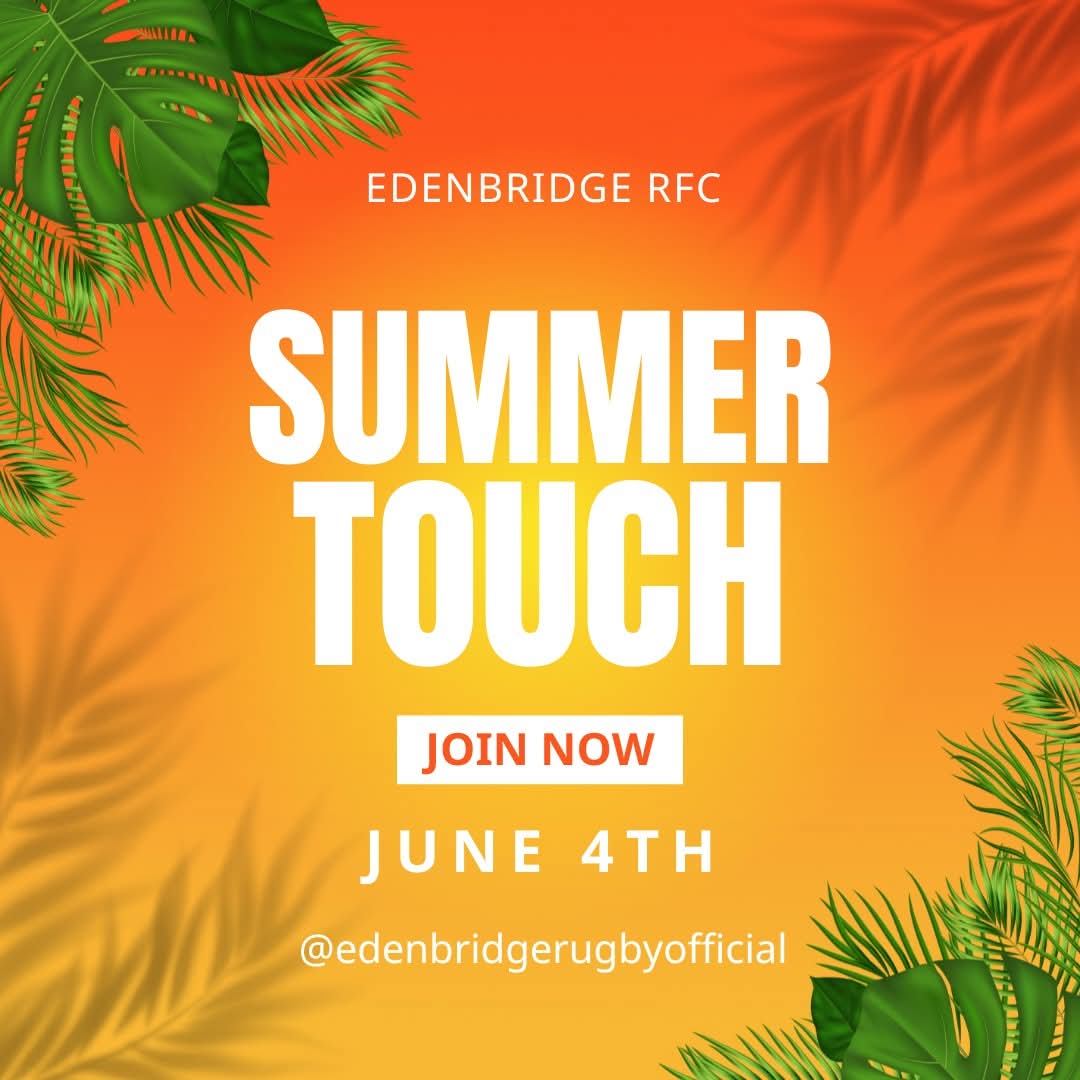 SUMMER TOUCH IS HERE

Get ready for some fast, fun, and social rugby with Edenbridge Rugby’s Summer Touch — kicking off Wednesday 4th June.

Every Wednesday
6 PM - U15s and below.
7:15 - U16s+

#summerready  #rugbyfamily  #rugbytown  #FunTimes  #enjoyeverymoment #summervibes