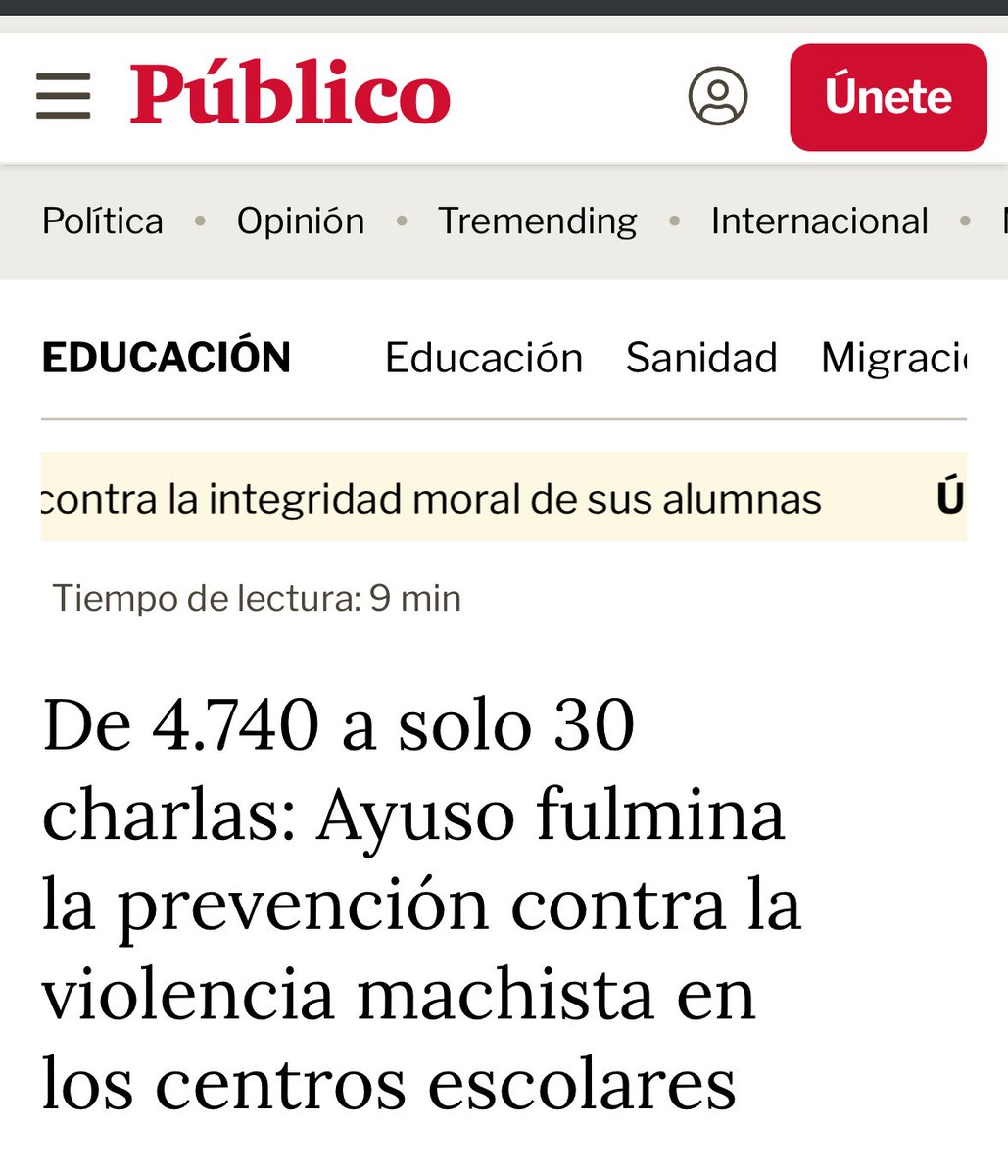 📉Madrid ha pasado de 4.740 talleres de sensibilización en colegios a solo 30.
❌No hay Ley de Igualdad.
📊 Estrategia contra VG caducada desde 2021.
💰 Recortes de más de 12M€ en políticas de igualdad.

Ayuso compitiendo con la ultraderecha borra cualquier política de igualdad.