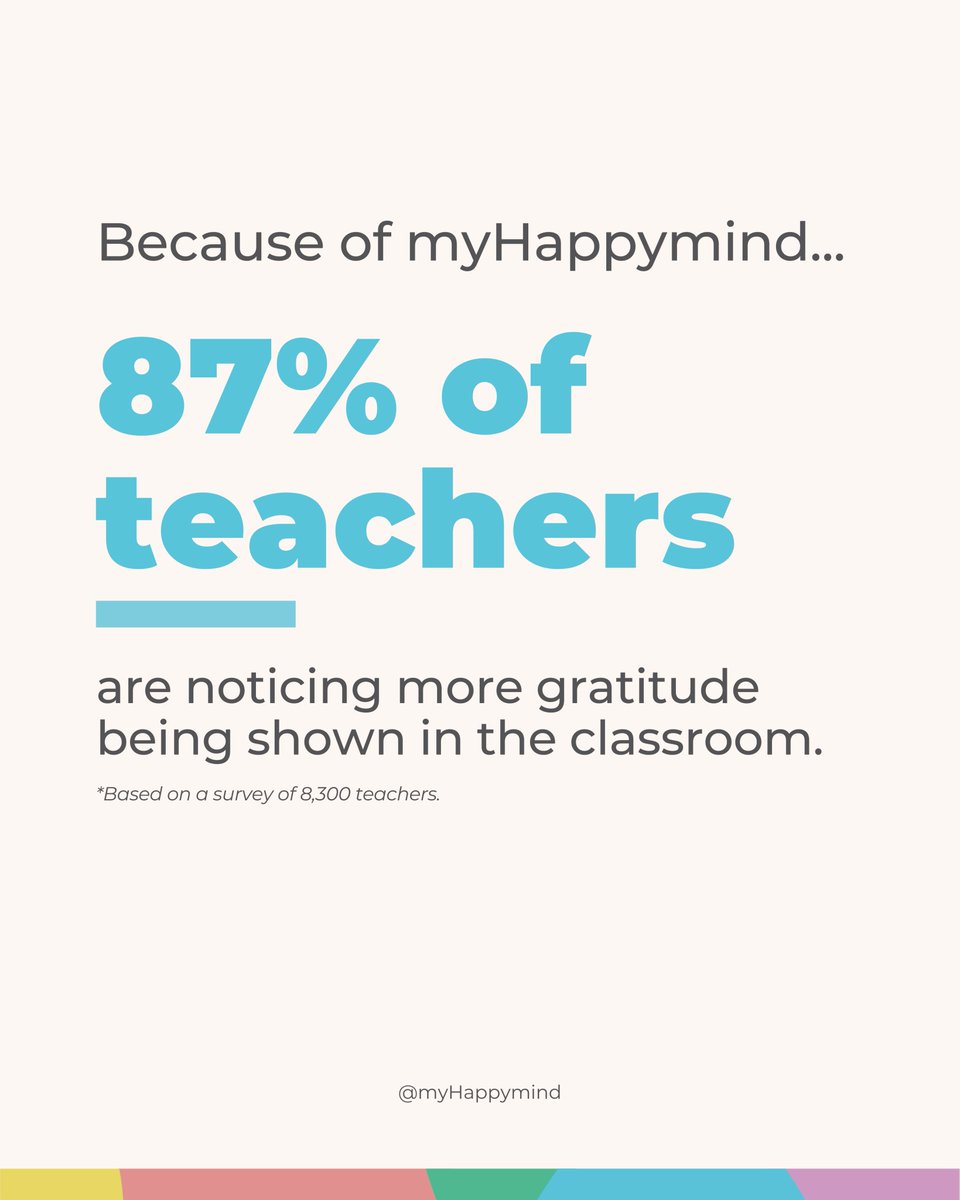 ✨ Gratitude is growing, and it’s changing classrooms.

Thanks to myHappymind, 87% of teachers are seeing more gratitude being expressed by pupils during the school day. 💛

👉 Gratitude boosts resilience
👉 Strengthens relationships
👉 And creates calmer, more connected learning