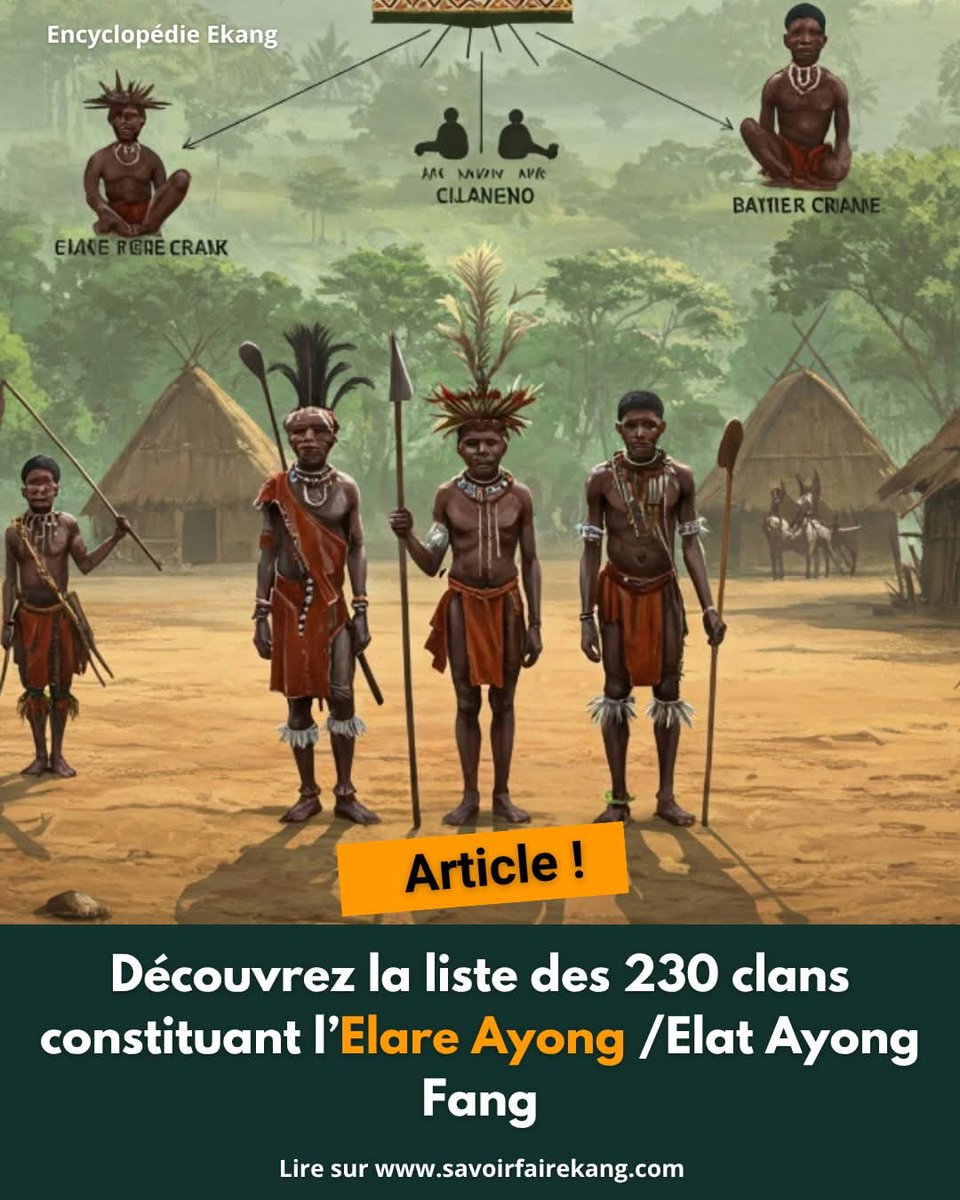 #ARTICLE 🔔𝗟𝗜𝗦𝗧𝗘 𝗗𝗘 𝟮𝟯𝟬 𝗖𝗟𝗔𝗡𝗦 𝗖𝗢𝗡𝗧𝗜𝗧𝗨𝗔𝗡𝗧 𝗟’𝗘𝗟𝗔𝗥𝗘 𝗔𝗬𝗢𝗡𝗚 𝗙𝗔𝗡𝗚 🇬🇦🇬🇶🇨🇲
L’Elare Ayong, qui désigne le regroupement des clans Fang, va au-delà des simples liens de sang. 
🔗Lire l'article ici 👇
savoirfairekang.com/elare-ayong-fa…

#elareayong #ekang