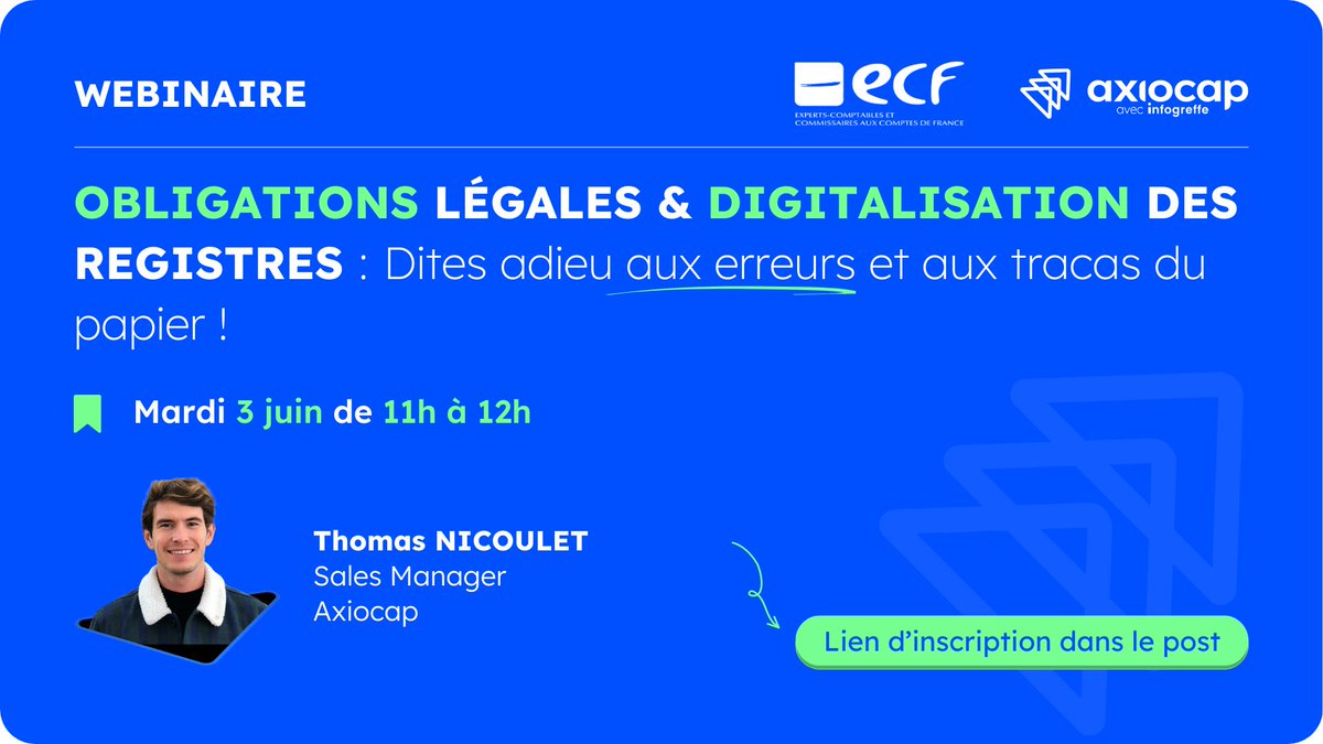 ⏳ 𝗝-𝟭 |Si vos registres légaux faisaient gagner de l'argent au cabinet ?
Passez au 100% digital : conformité garantie, migration facile, collaboration fluide.

🗓️ Rendez-vous le 16 mai à 11h

🎟️ Dernière chance de s'inscrire 👉🏼 bit.ly/42P2DLT