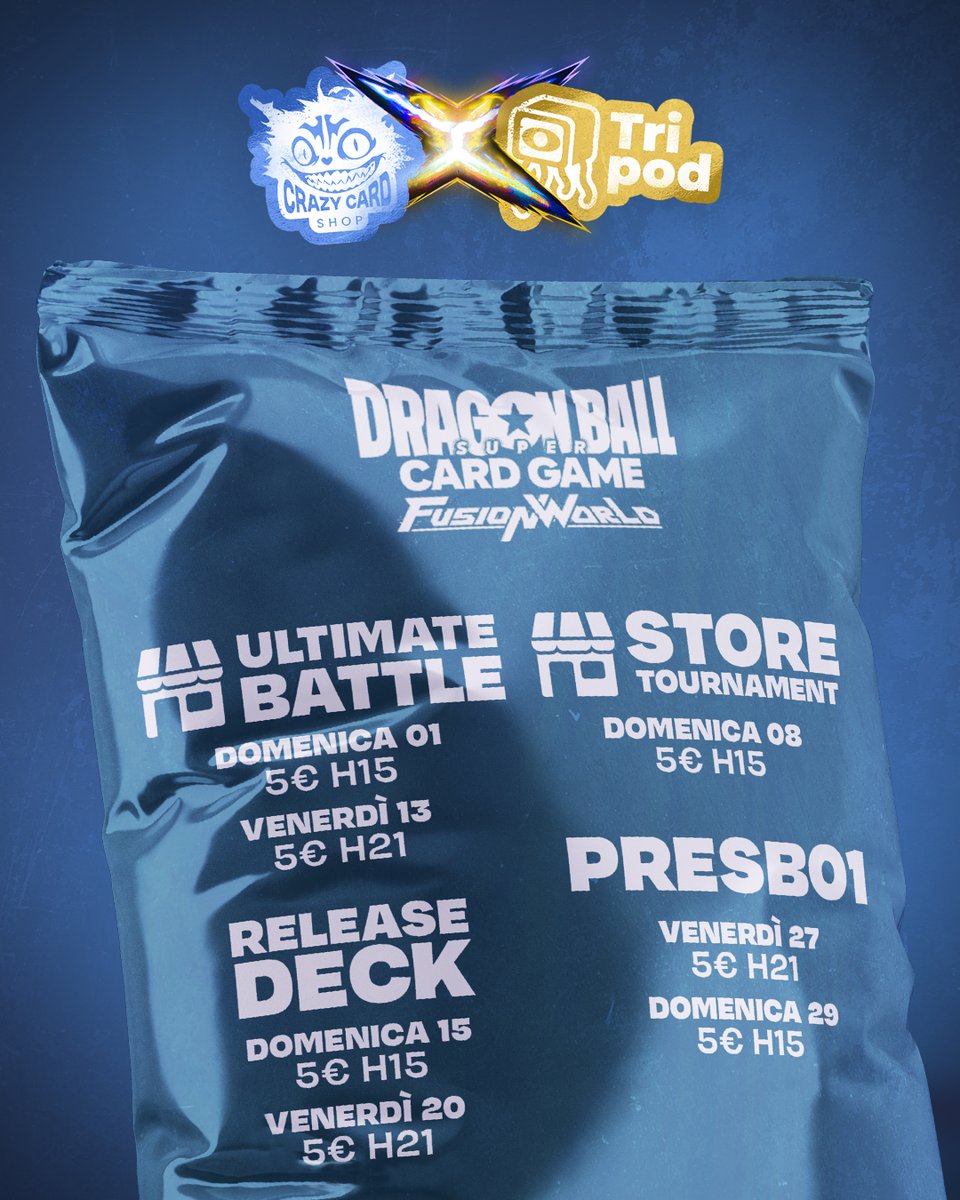 Tri_pod88's tweet image. Crazy Card Shop 🐱 Dragon Ball Fusion World TCG - Eventi Giugno💥Per info e iscrizioni scrivici qui su insta 🚀

#dbcommunity #dbscommunity #dragonballsparking #dragonballsparkingzero #dbs #dragonball #dragonballsuper #dbz #fusionworld #dbfusionworld #dbsfusionworld
